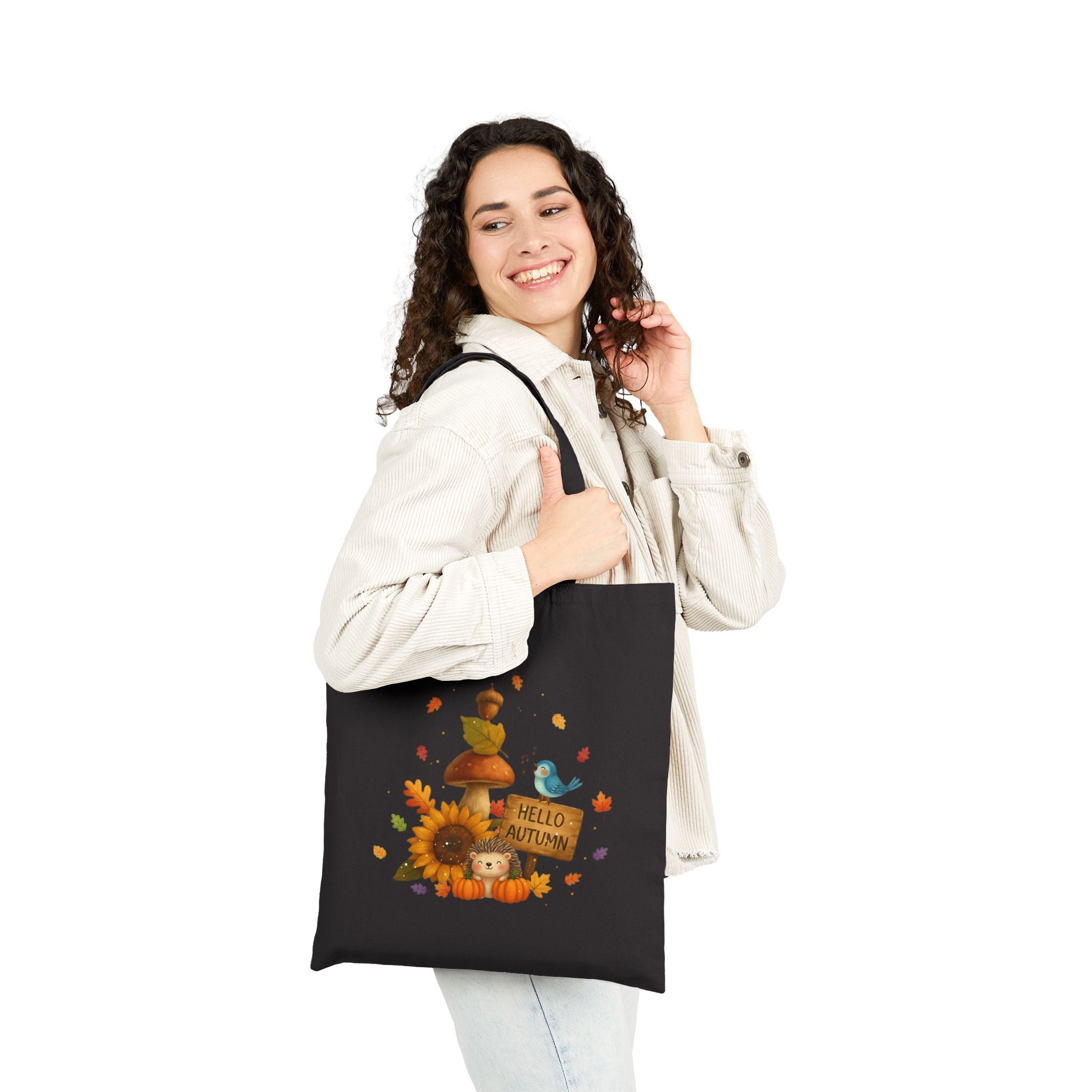"Hello Autumn" Pumpkin & Sunflower Canvas Tote