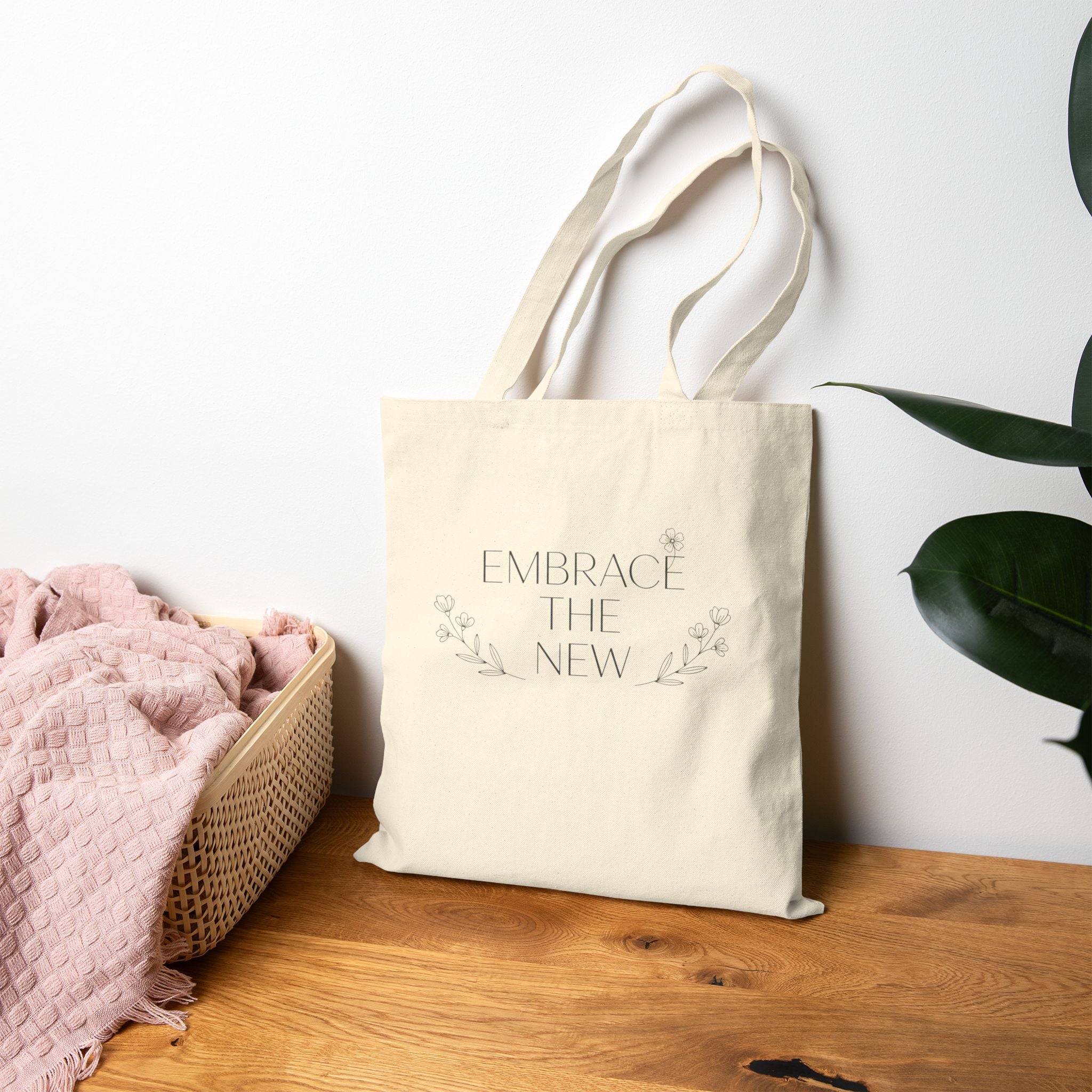 embrace the new | Canvas Tote, Fresh-Start Minimalism, blank page design