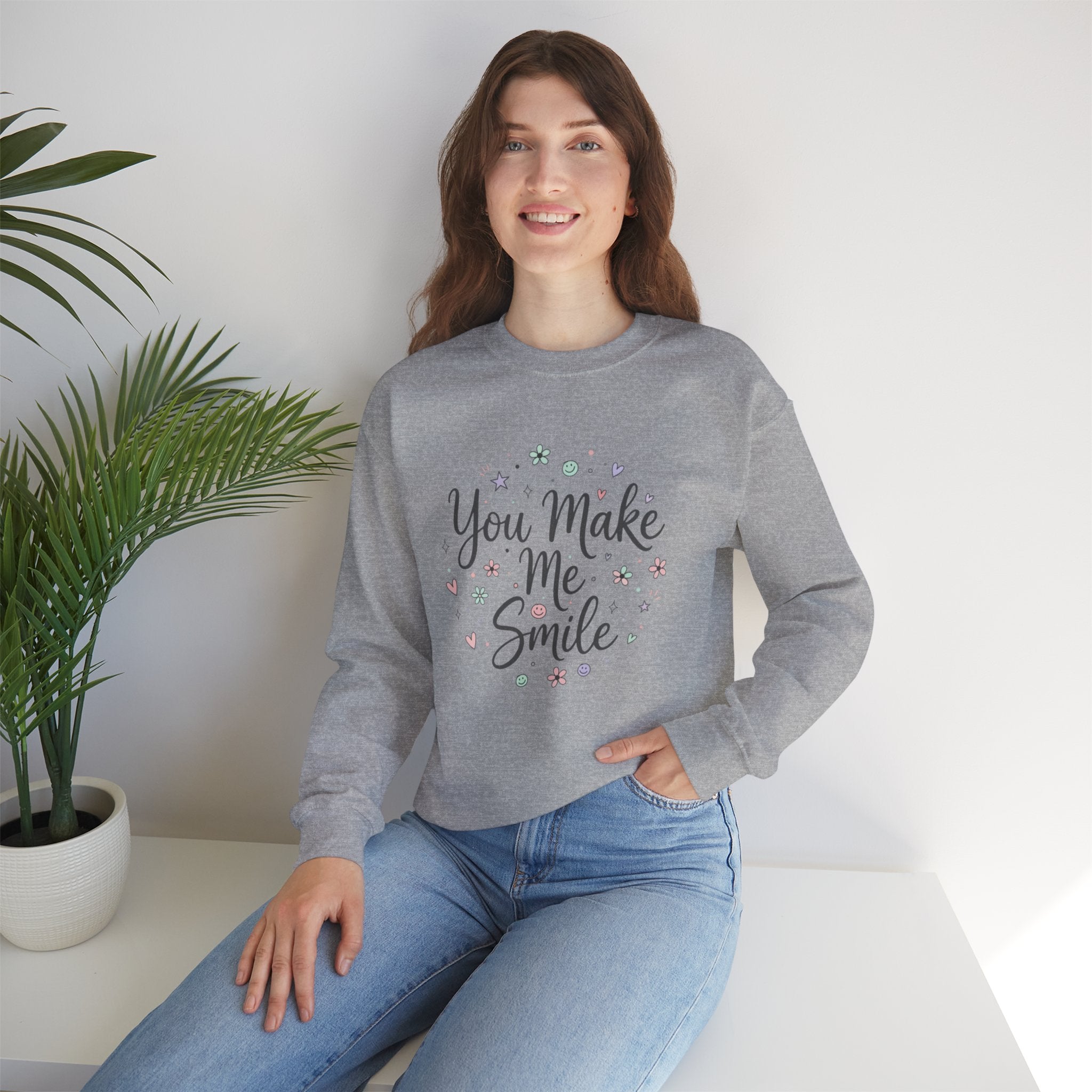 You Make Me Smile Crewneck Sweatshirt | handwritten doodle, sketch aesthetic