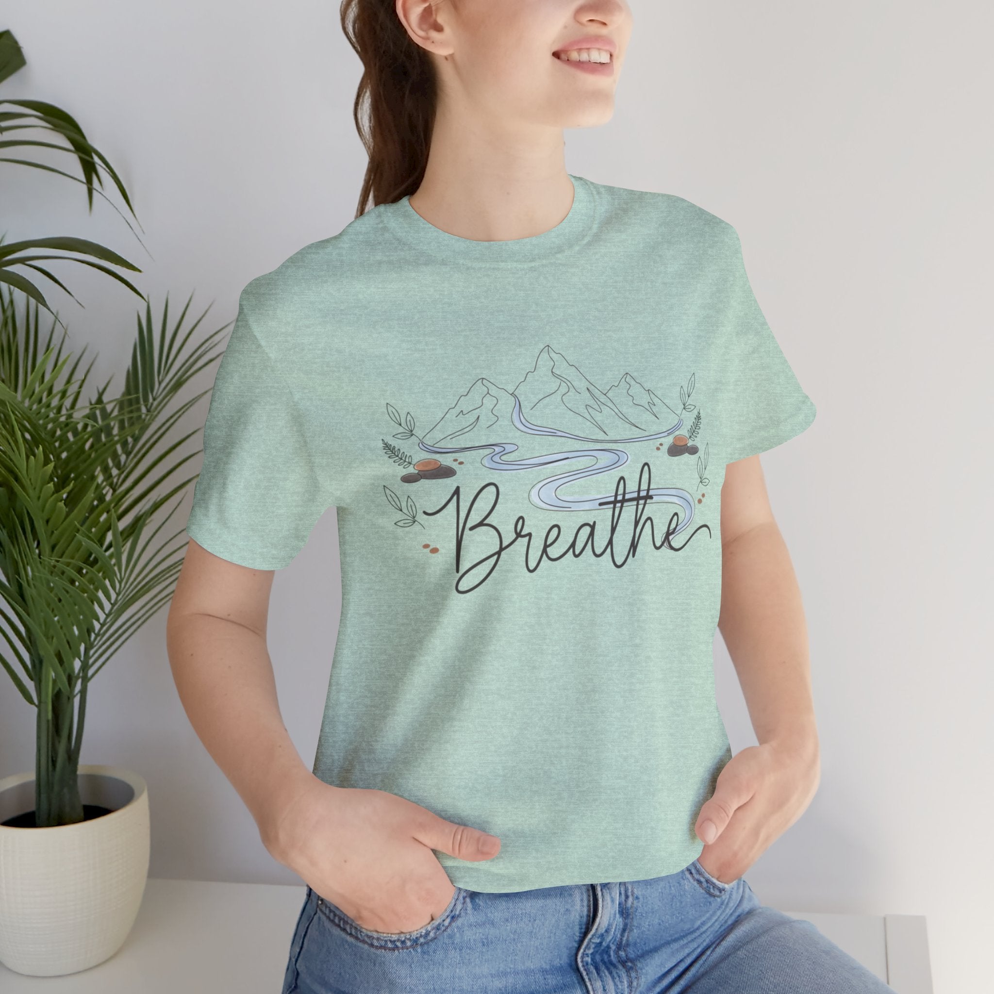 Breathe script tee | Minimal forest motif, moon phase nature vibes