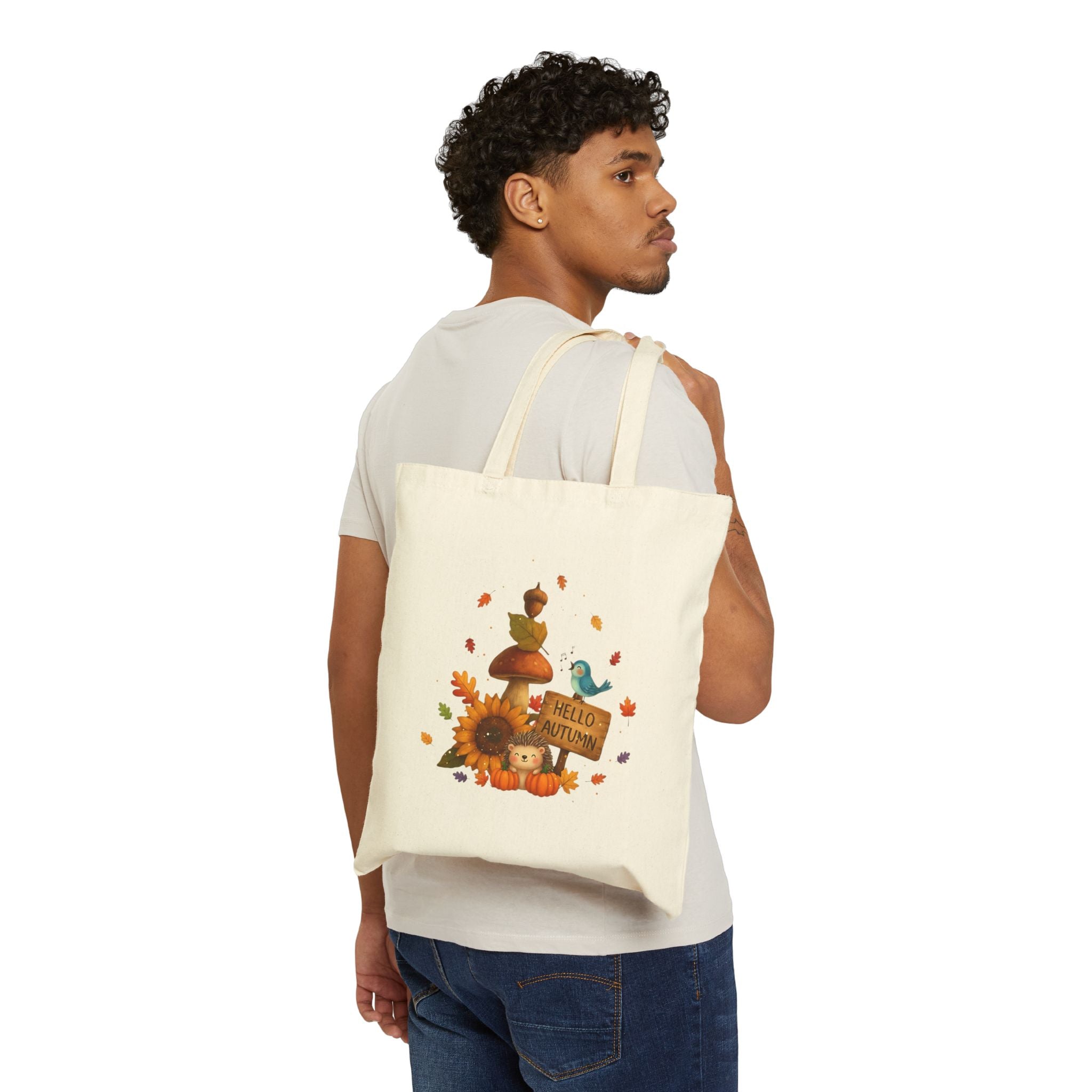 "Hello Autumn" Pumpkin & Sunflower Canvas Tote