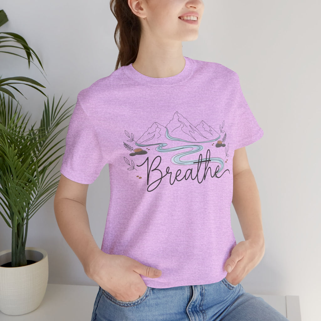Breathe script tee | Minimal forest motif, moon phase nature vibes