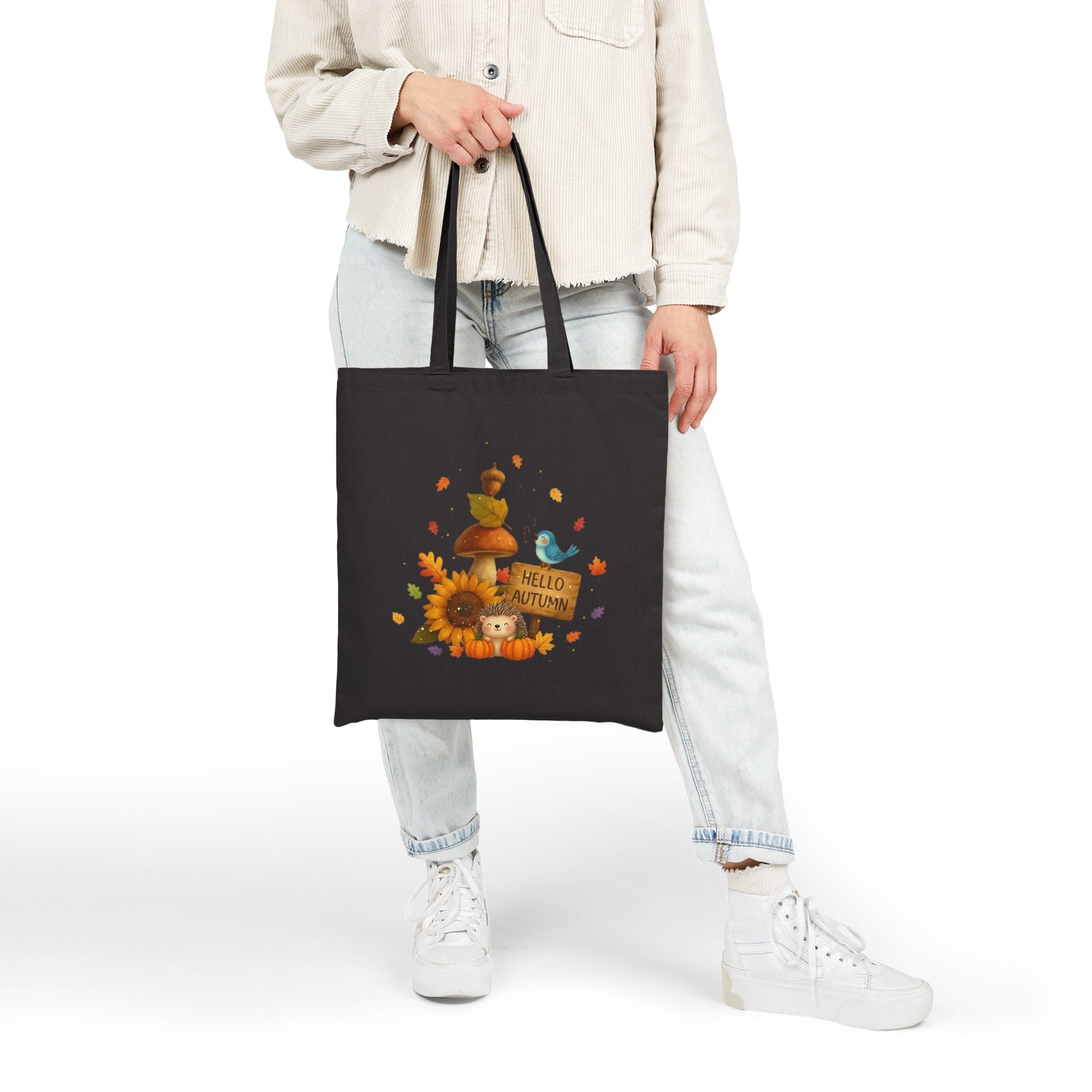 "Hello Autumn" Pumpkin & Sunflower Canvas Tote
