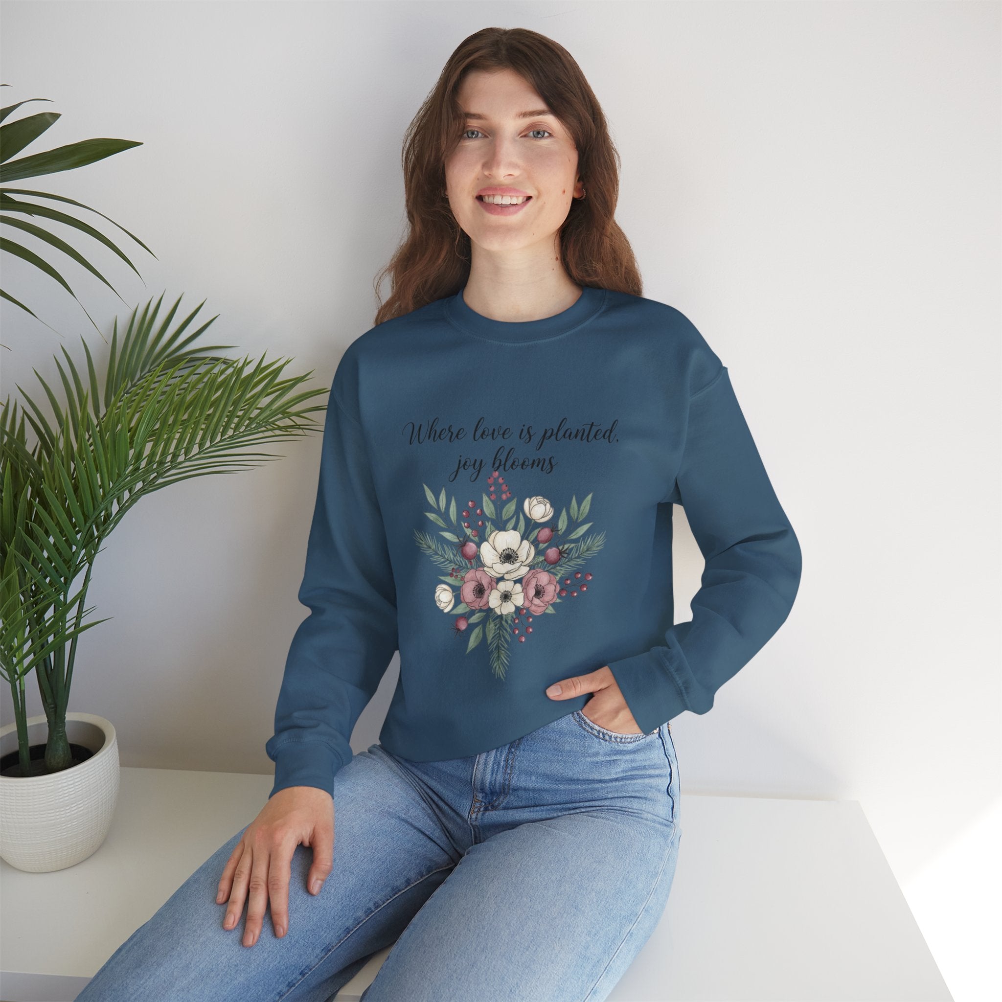 Winter Wildflower Bouquet Sweatshirt, Cottagecore Crewneck
