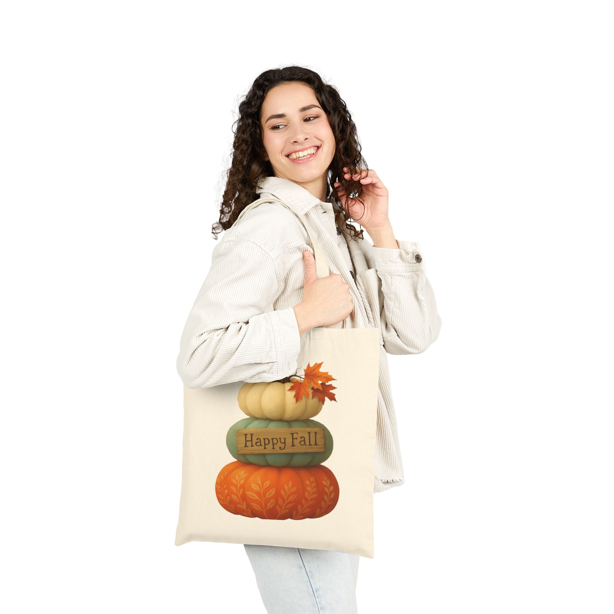 Stacked Pumpkins 'Happy Fall' Autumn Canvas Tote