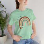 Retro Earth Tone Rainbow Tee — Cute Heart & Stars Graphic T-Shirt