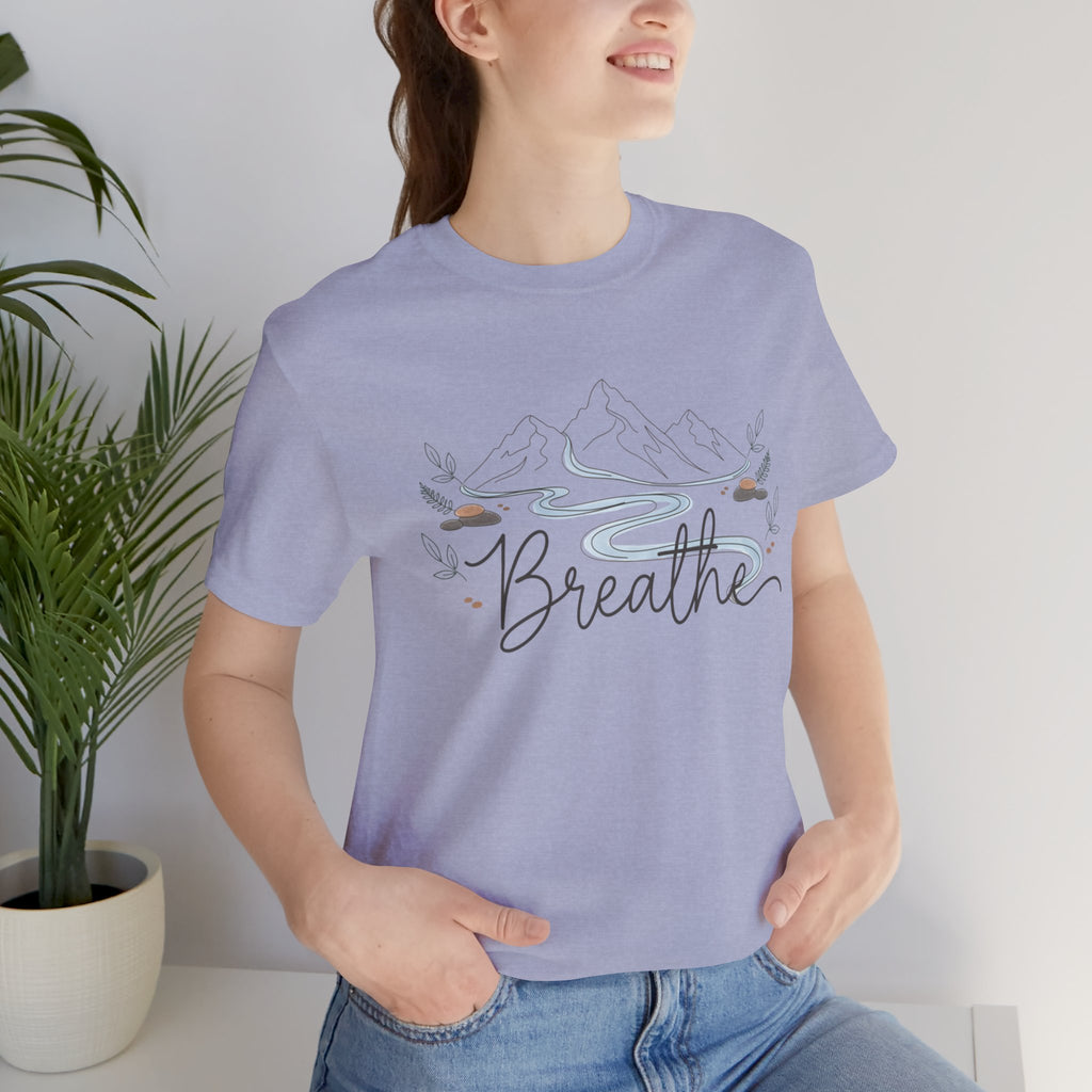 Breathe script tee | Minimal forest motif, moon phase nature vibes