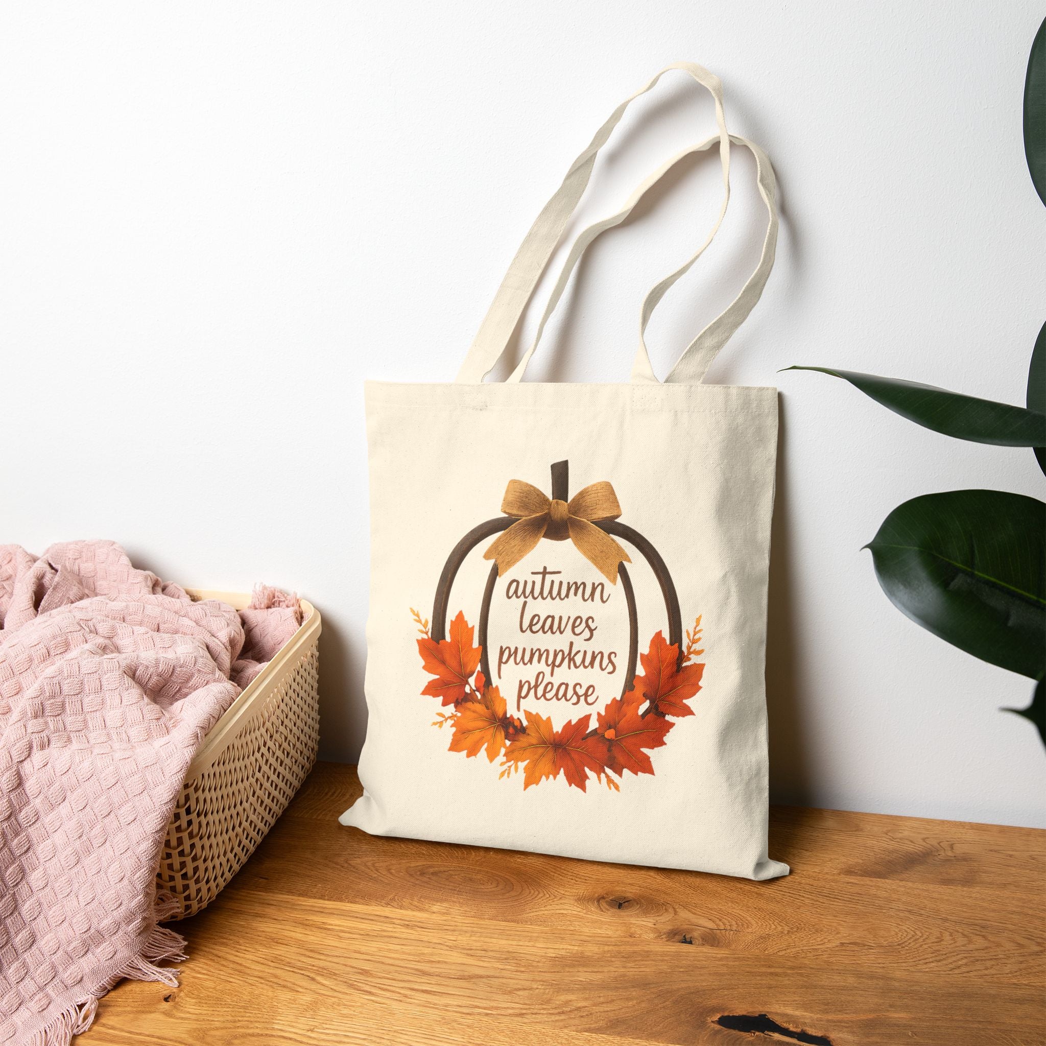 “Autumn Leaves & Pumpkins Please” Fall Canvas Grocery Tote