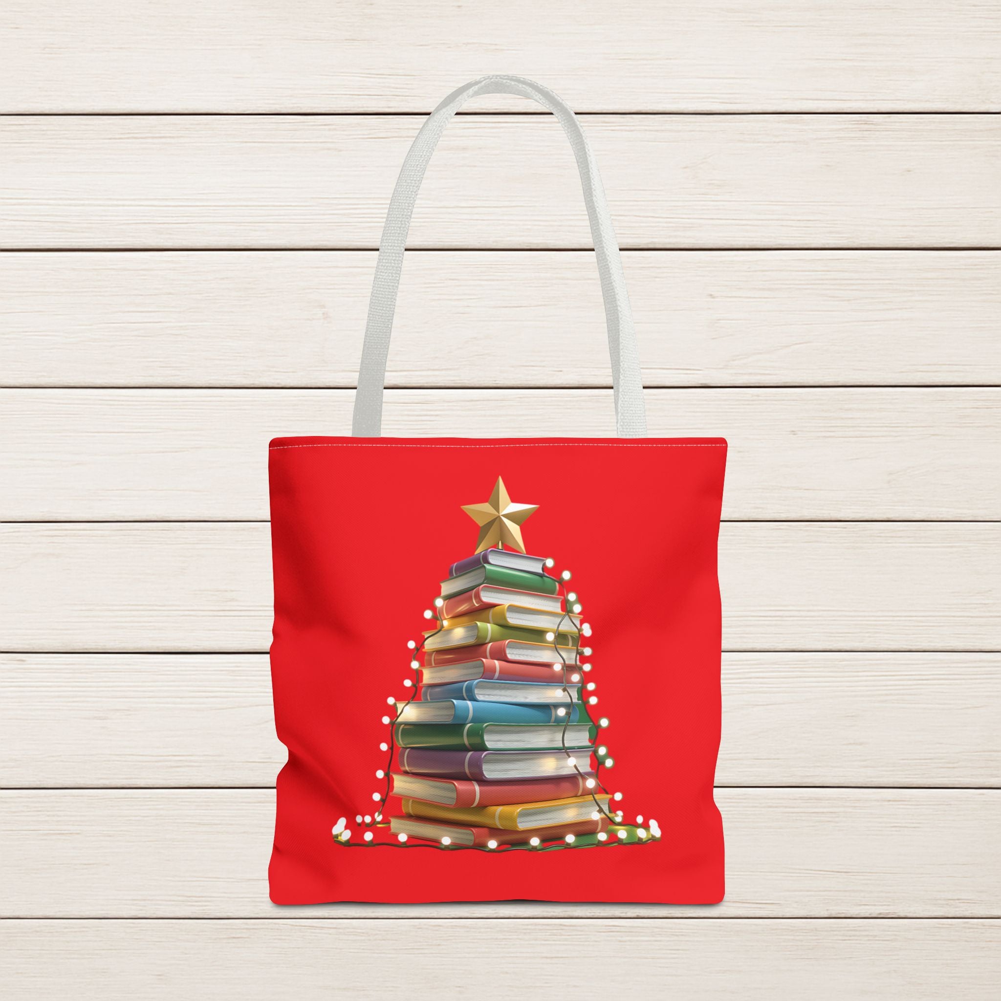 Library Book Christmas Tree Tote, Holiday Shopping Bag