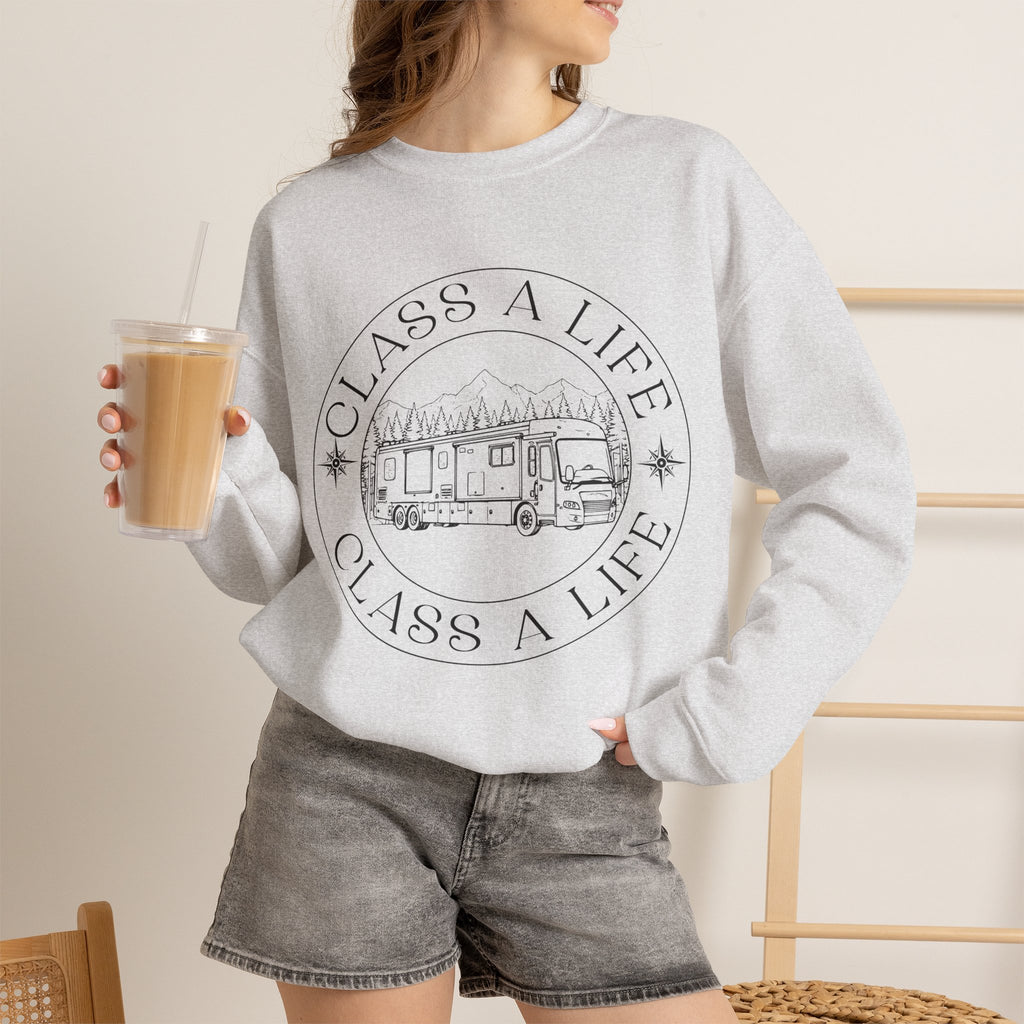 "Class A Life" RV Camper Graphic Crewneck Sweatshirt
