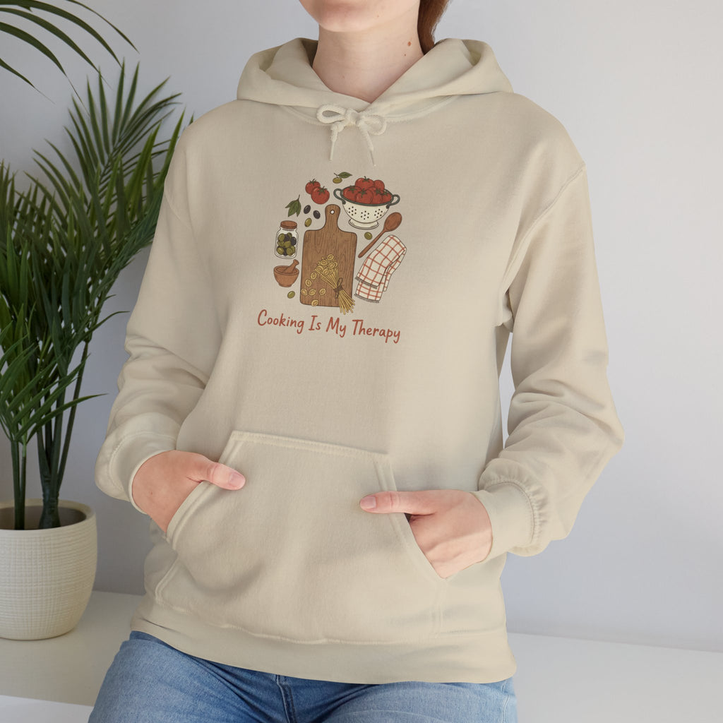 Cooking Is My Therapy Hoodie — Chef Apron-Inspired Comfort Sweatshirt