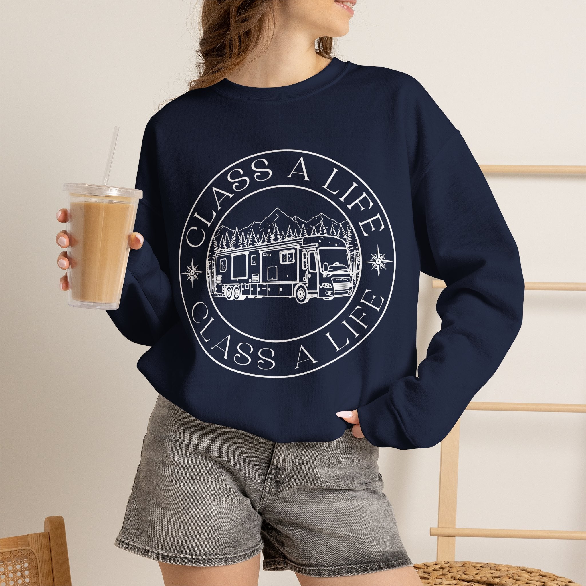 "Class A Life" RV Camper Graphic Crewneck Sweatshirt