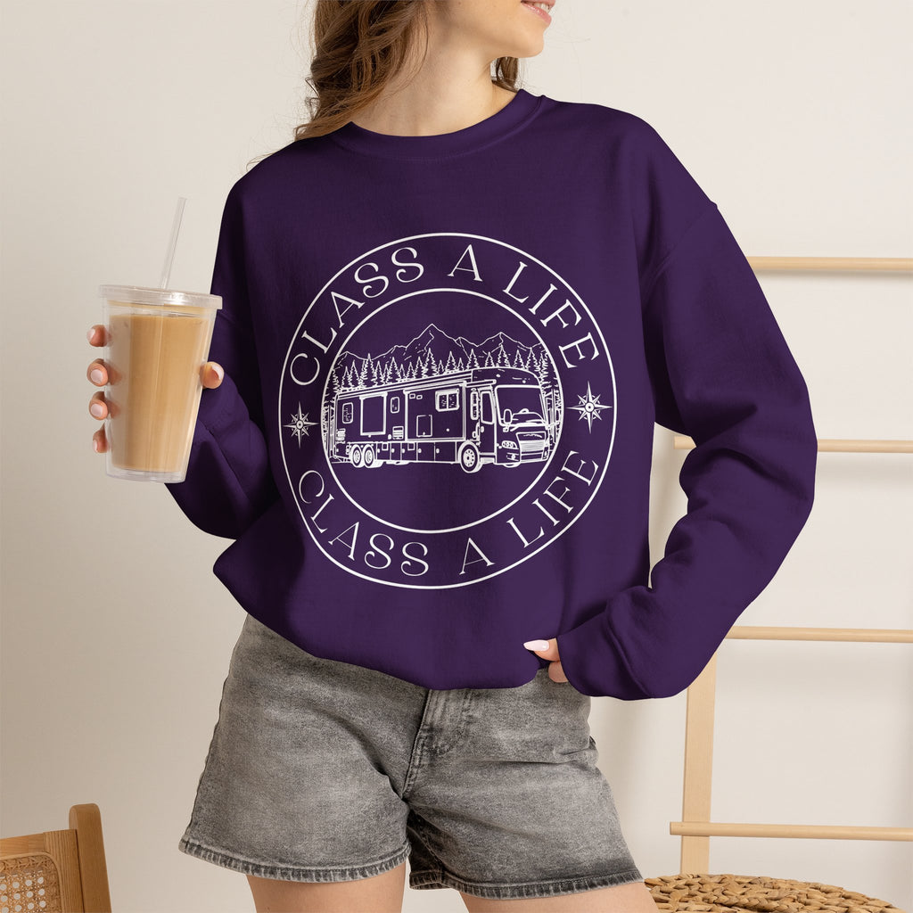 "Class A Life" RV Camper Graphic Crewneck Sweatshirt