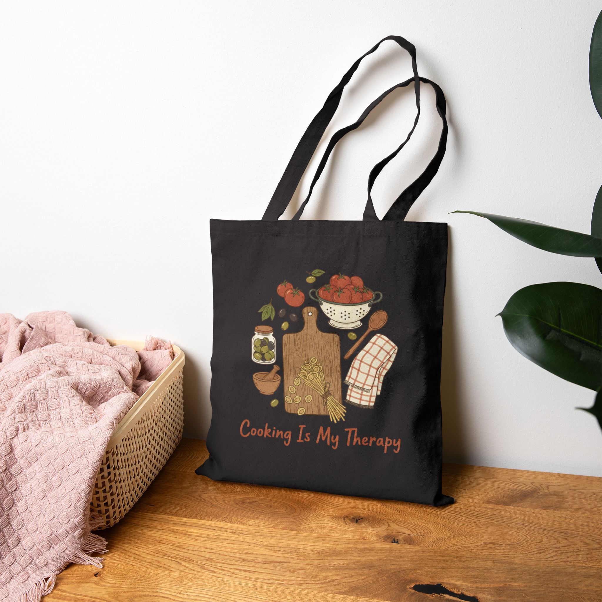 Cooking Is My Therapy Canvas Tote Bag — Chef Kitchen Grocery Market Tote