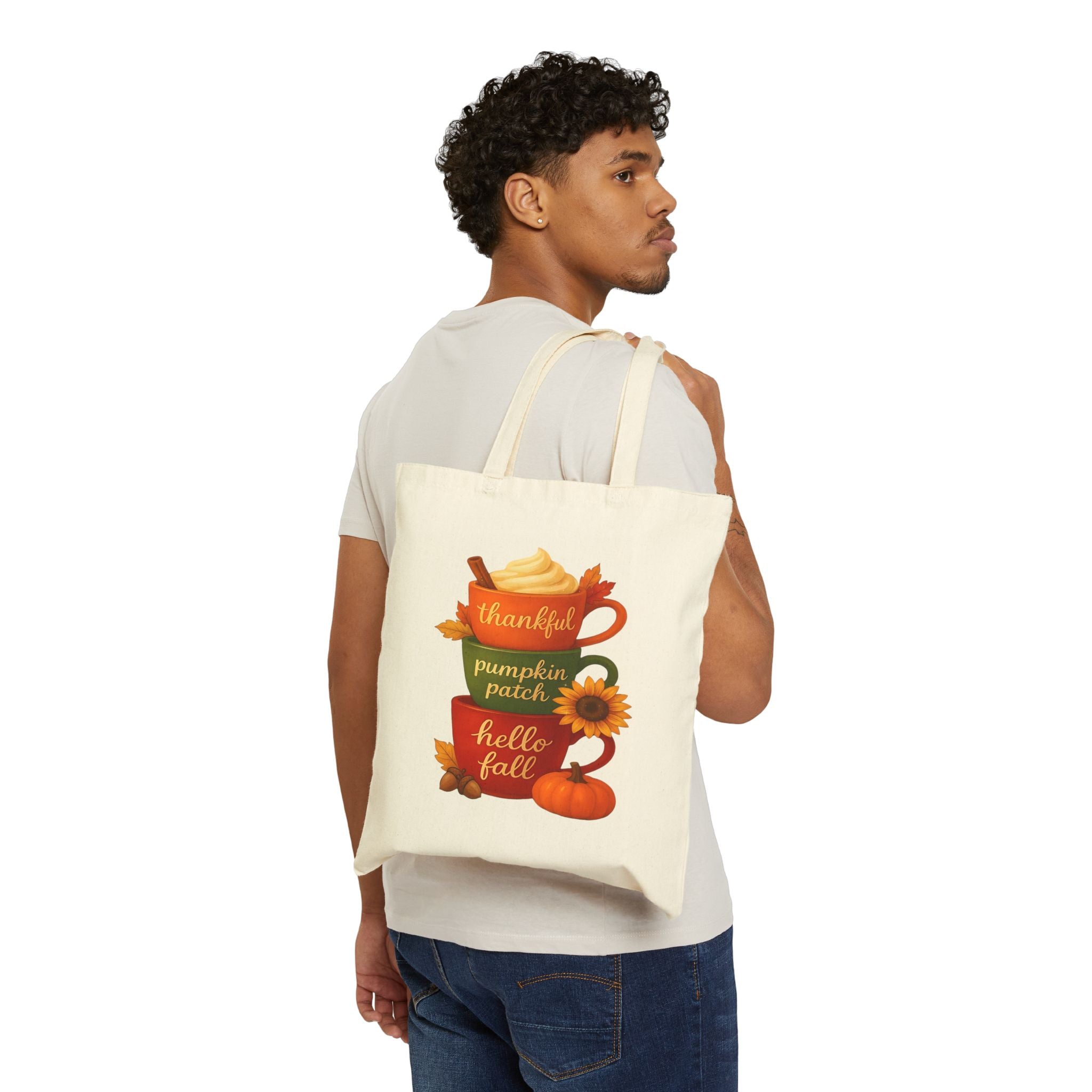 Fall Stacked Mugs Cotton Tote