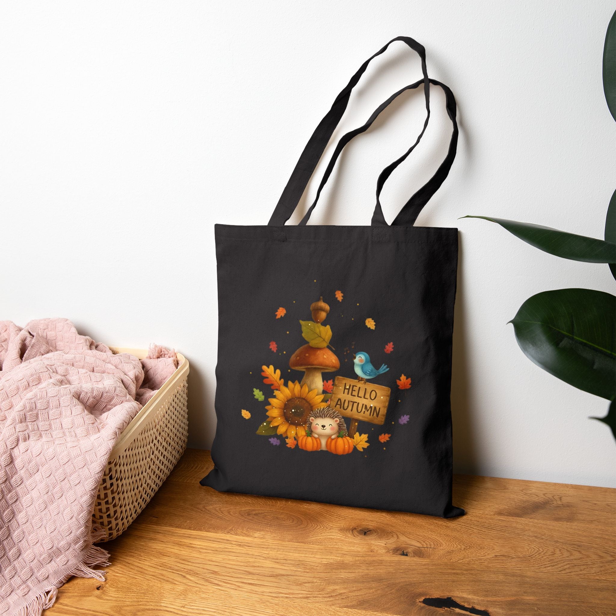 "Hello Autumn" Pumpkin & Sunflower Canvas Tote