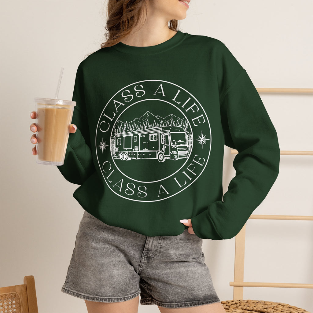 "Class A Life" RV Camper Graphic Crewneck Sweatshirt