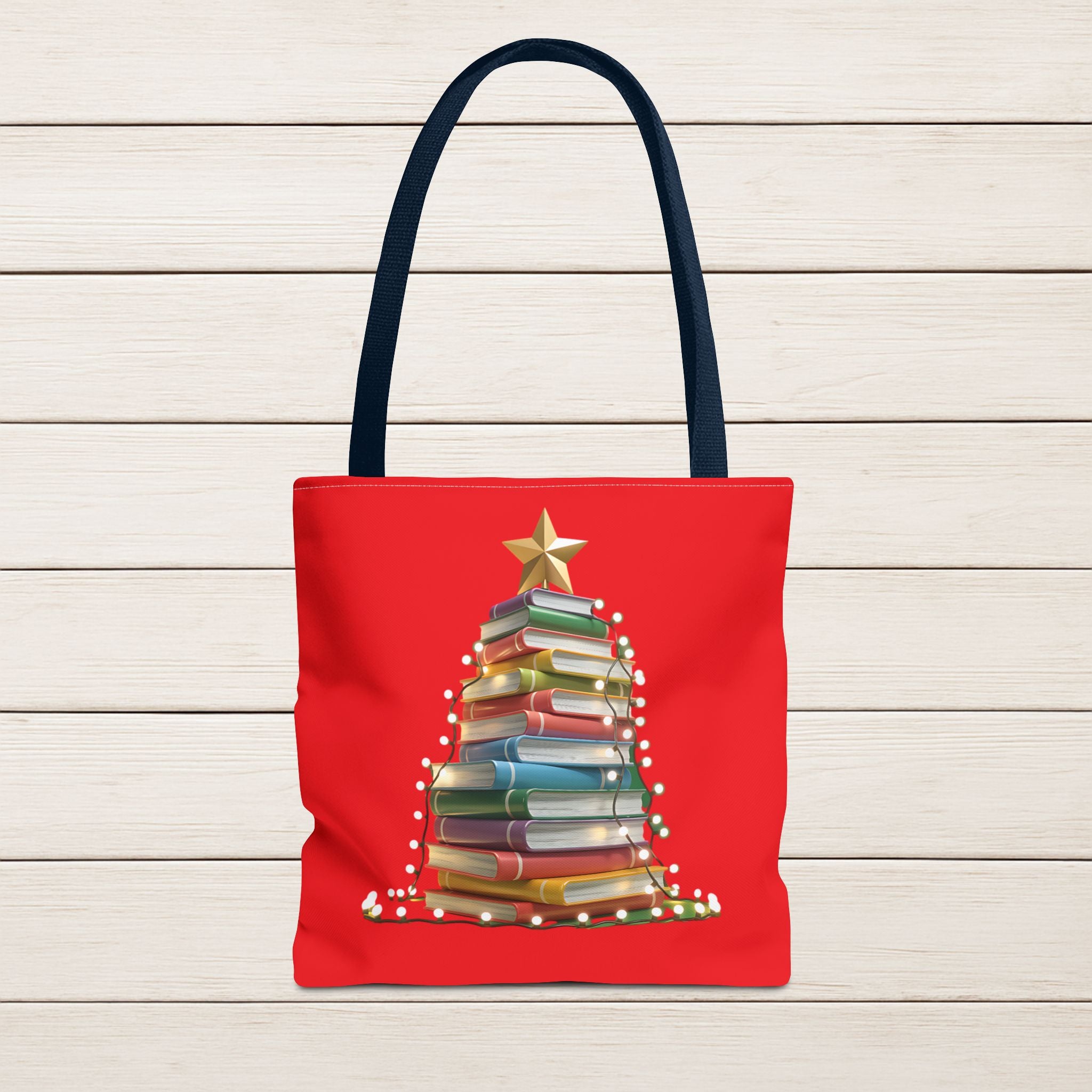 Library Book Christmas Tree Tote, Holiday Shopping Bag