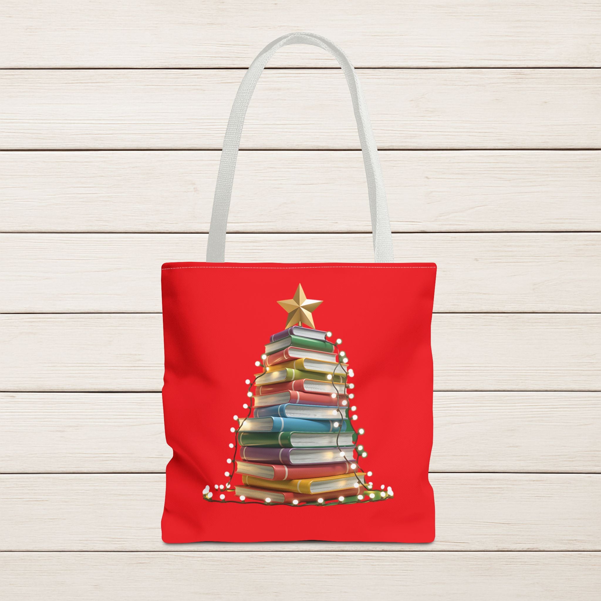 Library Book Christmas Tree Tote, Holiday Shopping Bag