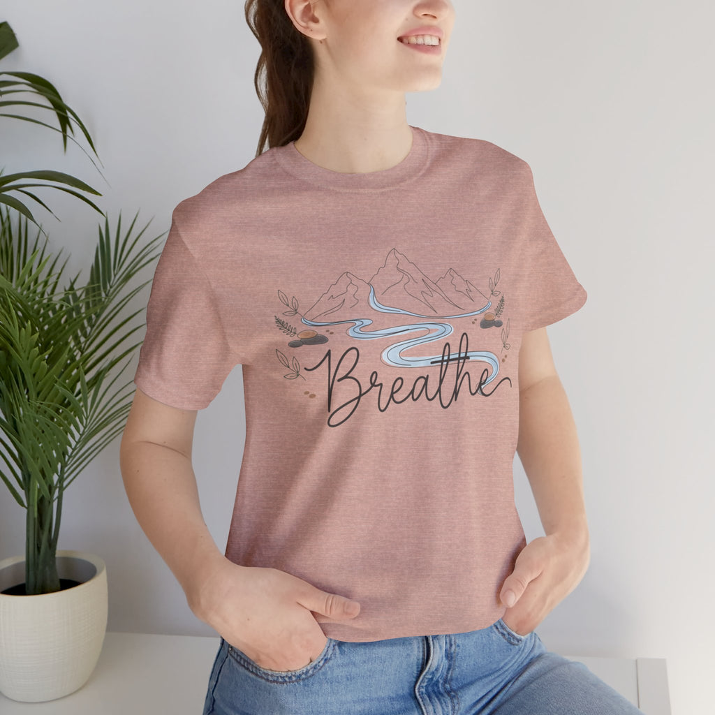 Breathe script tee | Minimal forest motif, moon phase nature vibes