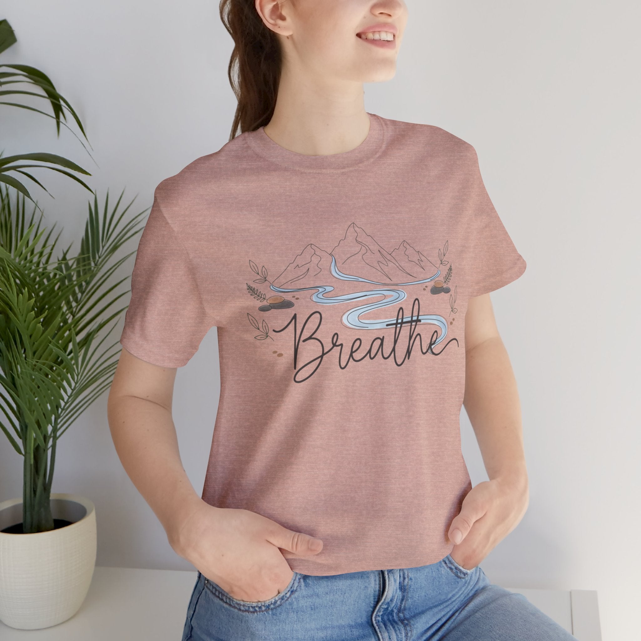 Breathe script tee | Minimal forest motif, moon phase nature vibes