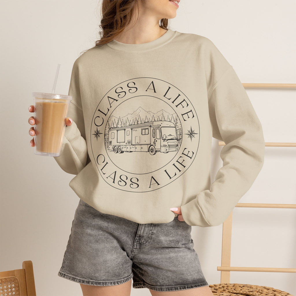 "Class A Life" RV Camper Graphic Crewneck Sweatshirt