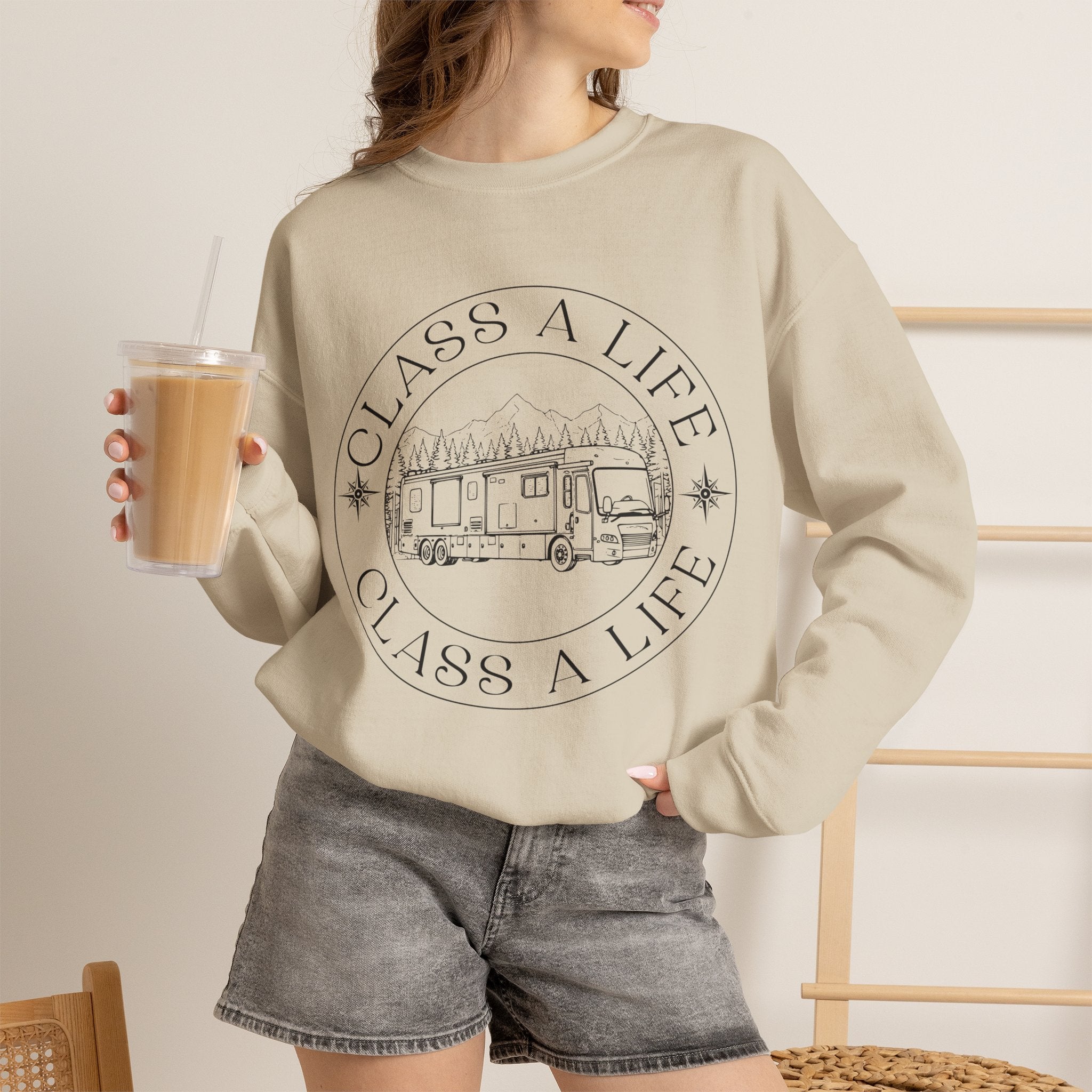 "Class A Life" RV Camper Graphic Crewneck Sweatshirt