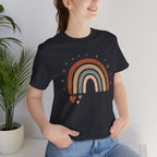 Retro Earth Tone Rainbow Tee — Cute Heart & Stars Graphic T-Shirt