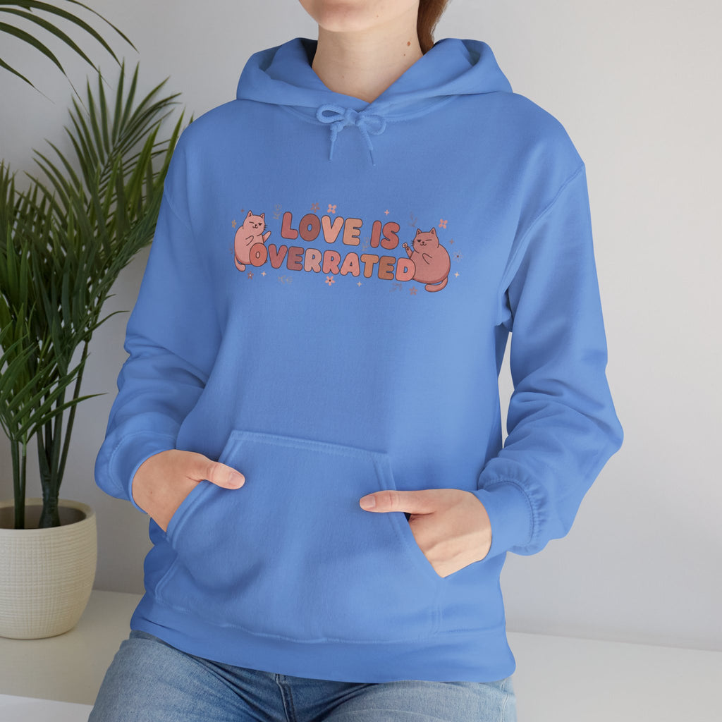 'Love Is Overrated' Cute Grumpy Cat Graphic Hoodie