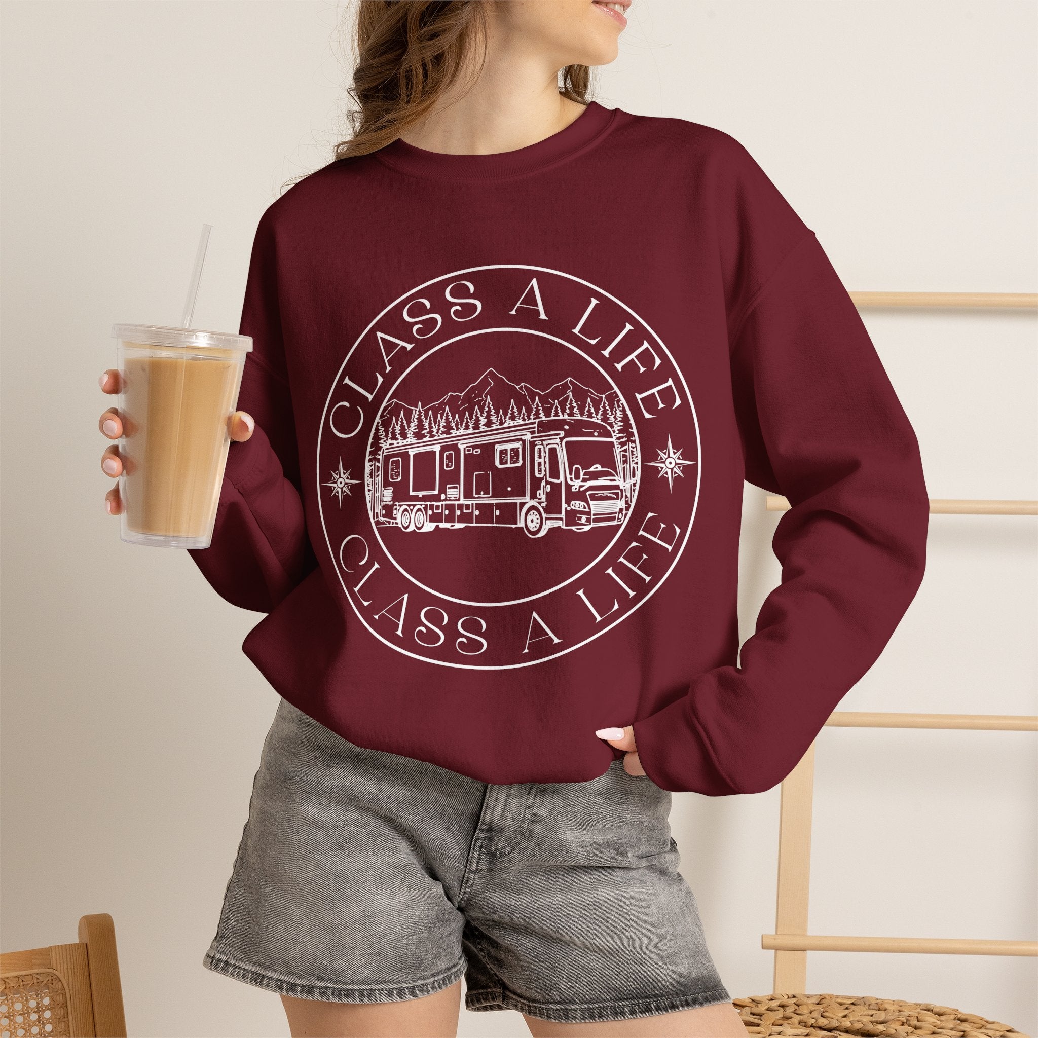 "Class A Life" RV Camper Graphic Crewneck Sweatshirt