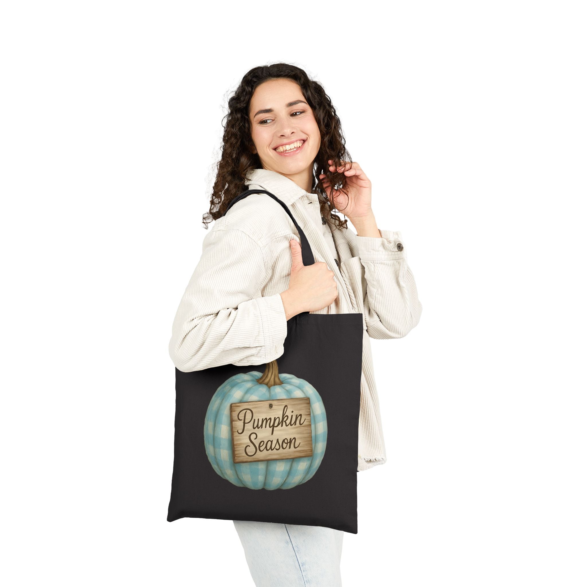 Pumpkin Season Blue Plaid Pumpkin Canvas Tote