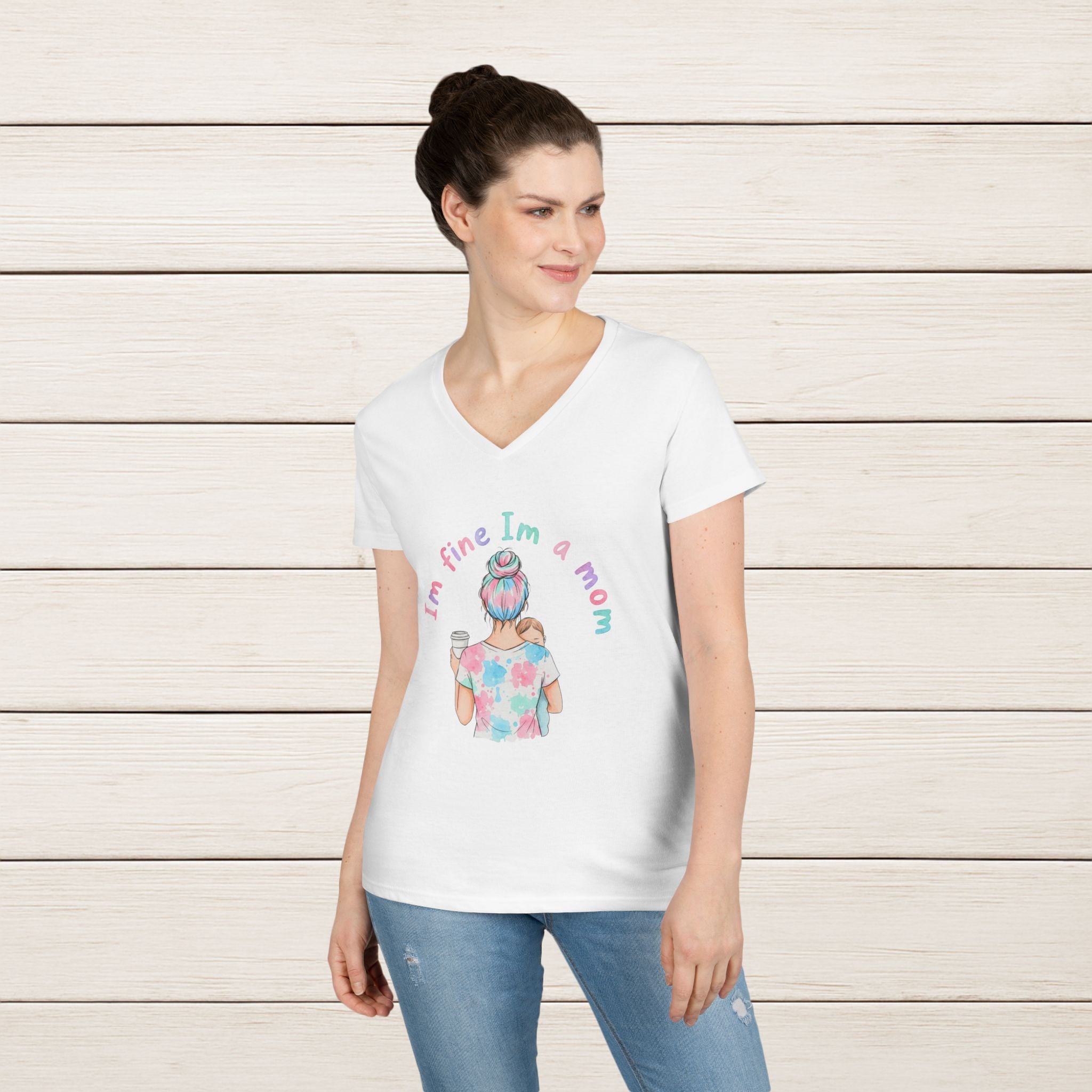 I'm Fine I'm a Mom V-Neck T-Shirt