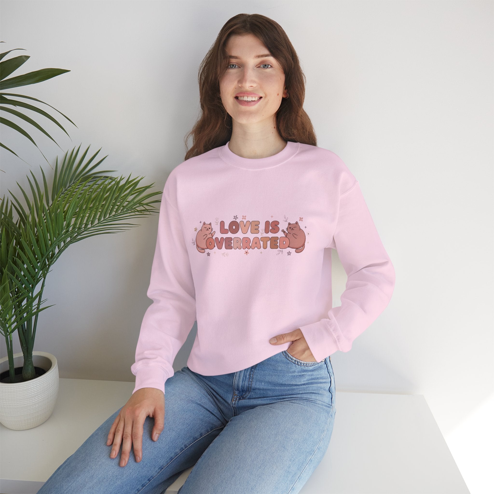 Sweatshirt — "Love Is Overrated" Cute Cat Graphic Crewneck