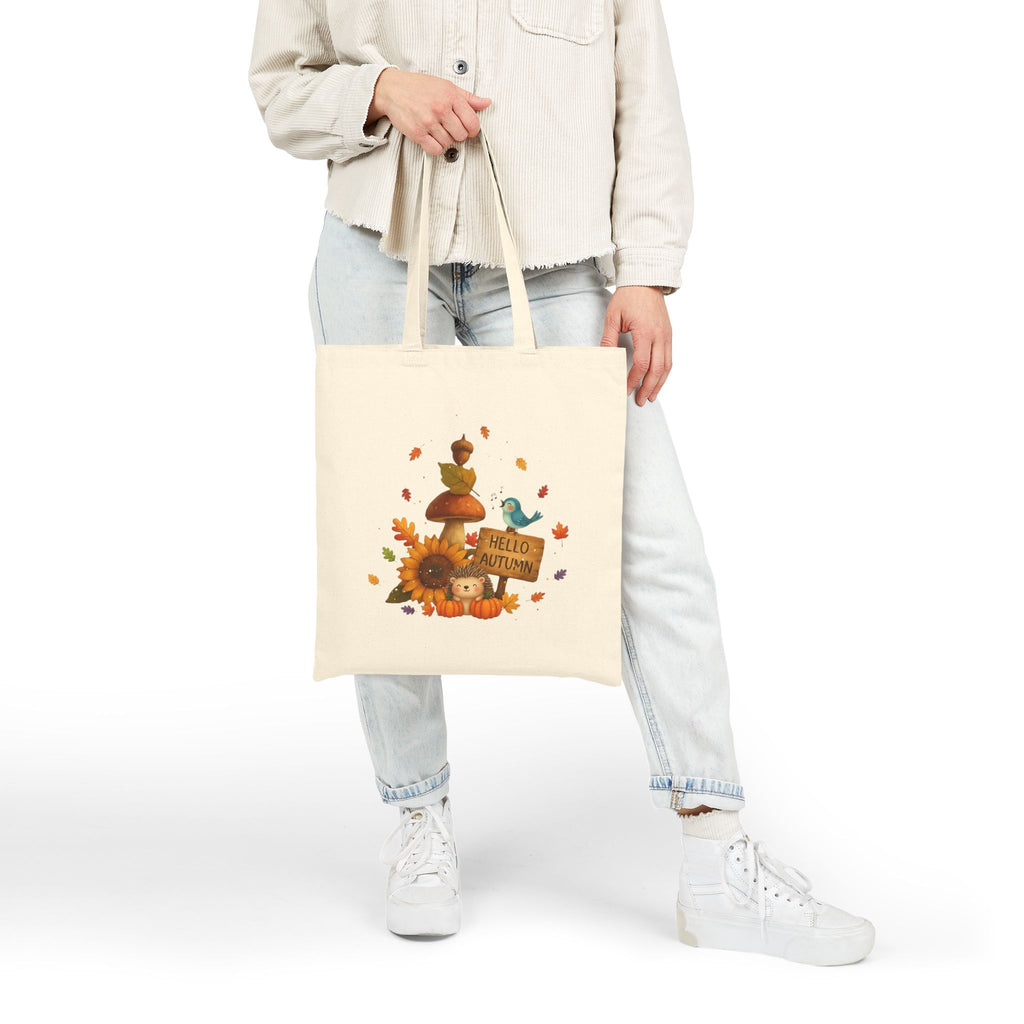 "Hello Autumn" Pumpkin & Sunflower Canvas Tote