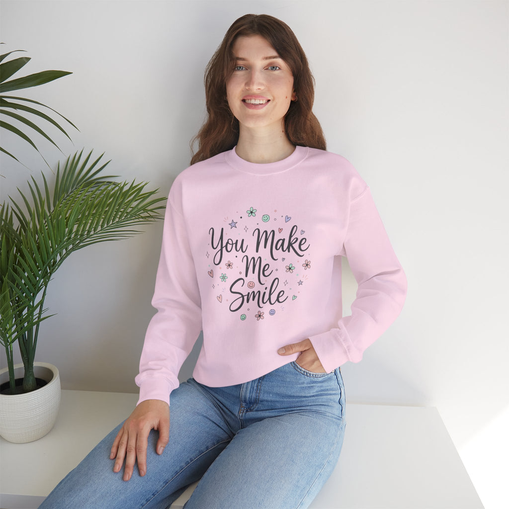 You Make Me Smile Crewneck Sweatshirt | handwritten doodle, sketch aesthetic