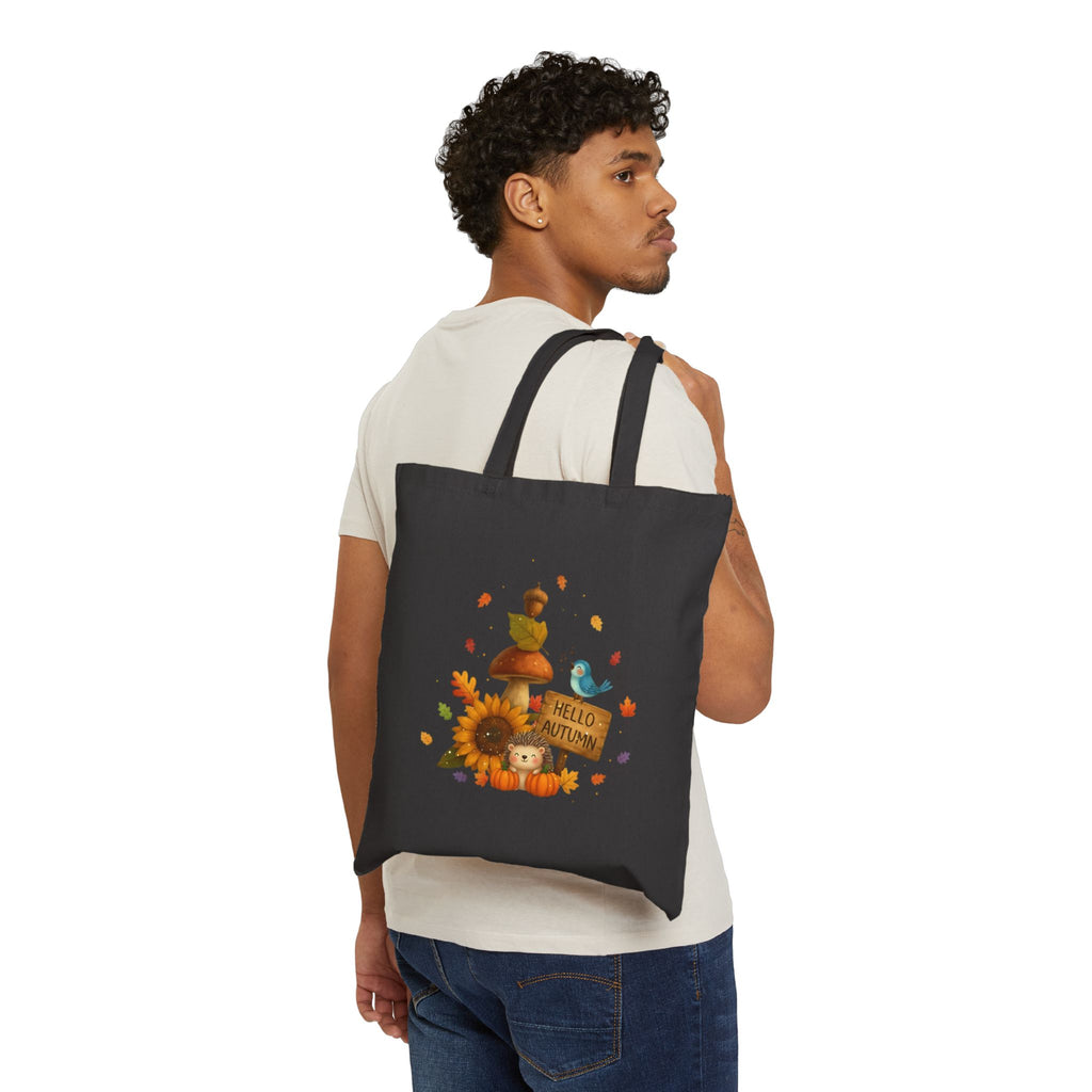 "Hello Autumn" Pumpkin & Sunflower Canvas Tote