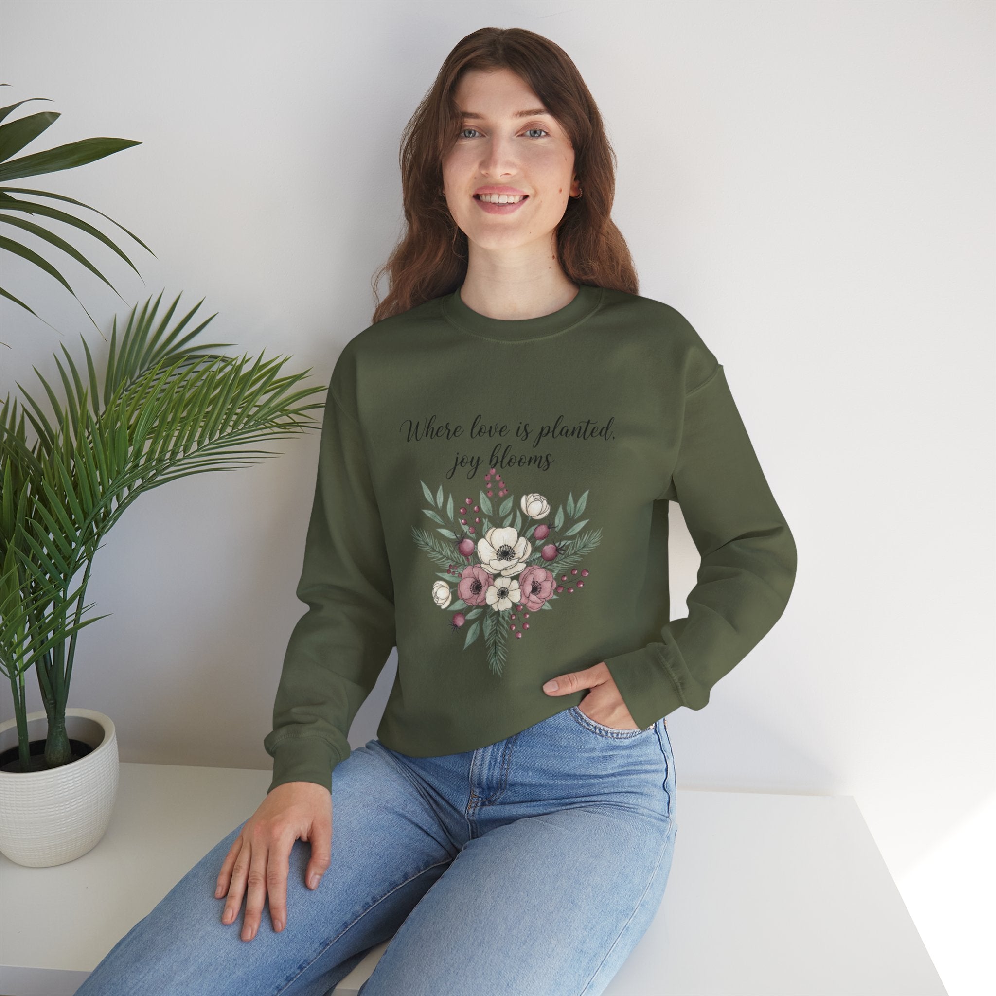 Winter Wildflower Bouquet Sweatshirt, Cottagecore Crewneck