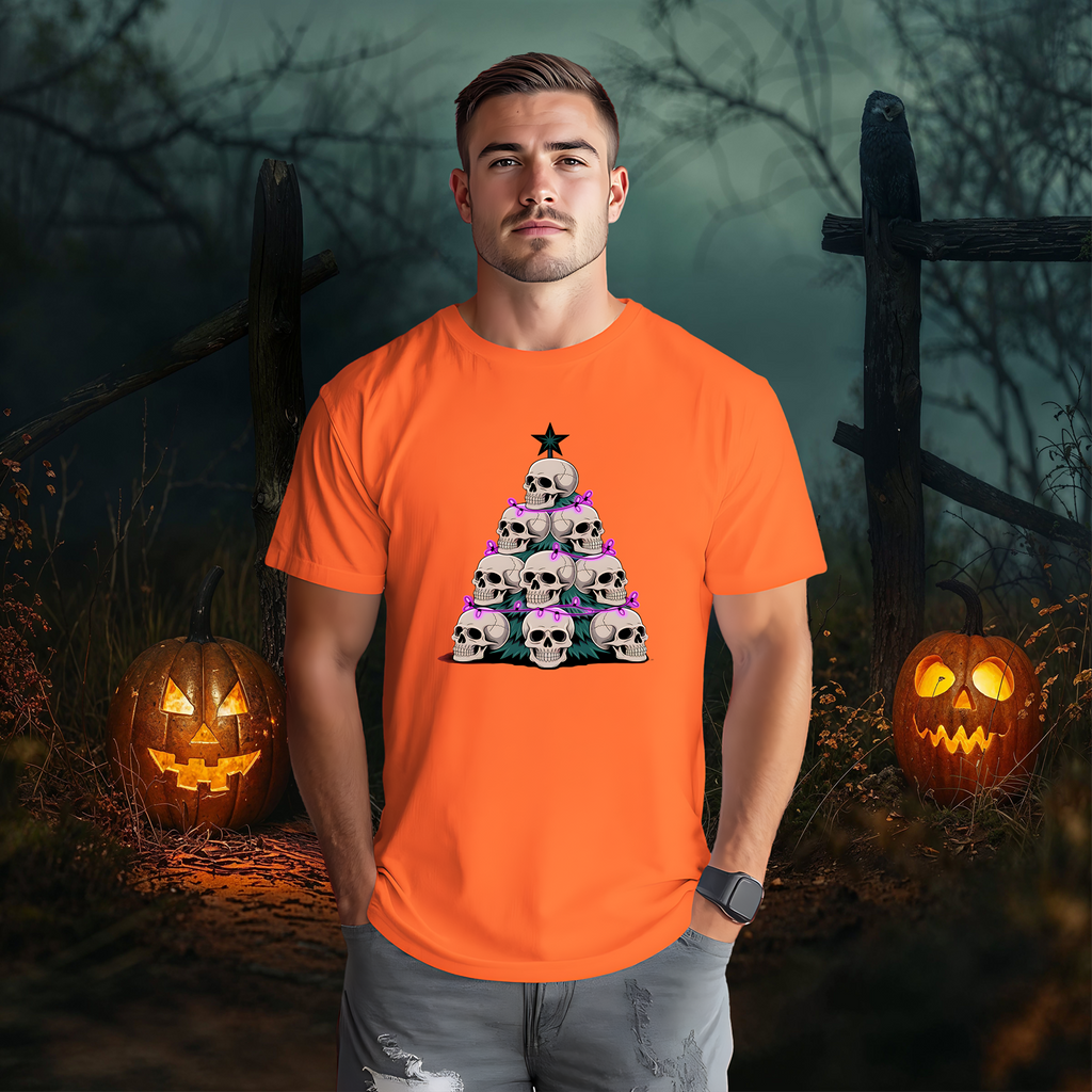 Skull Christmas Tree T-Shirt, Halloween Shirt, Spooky Tee, Holiday Apparel, Gothic Clothing, Festive Top