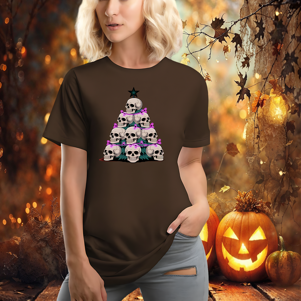 Skull Christmas Tree T-Shirt, Halloween Shirt, Spooky Tee, Holiday Apparel, Gothic Clothing, Festive Top