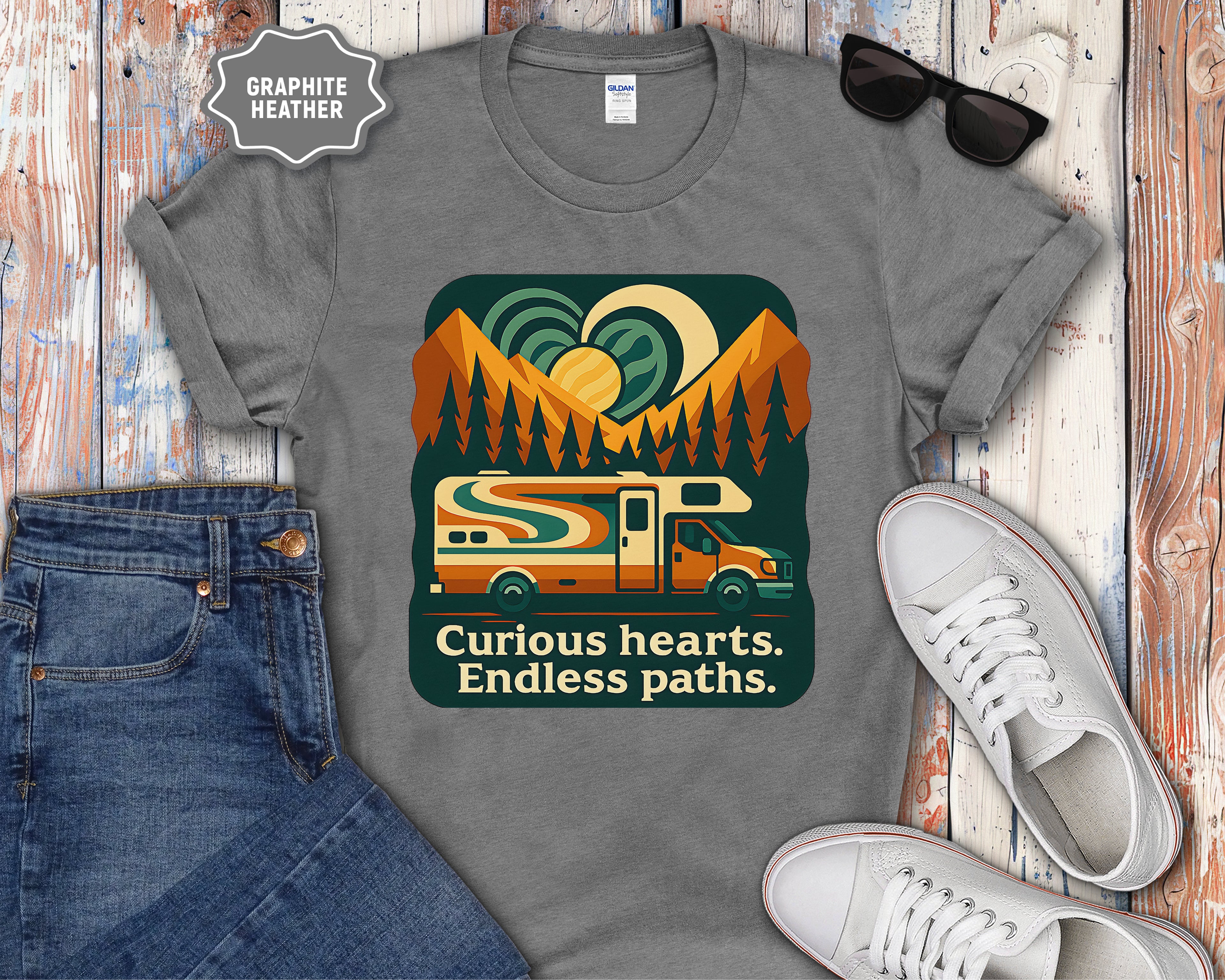 Curious Hearts Endless Paths T-Shirt | Class C RV Design