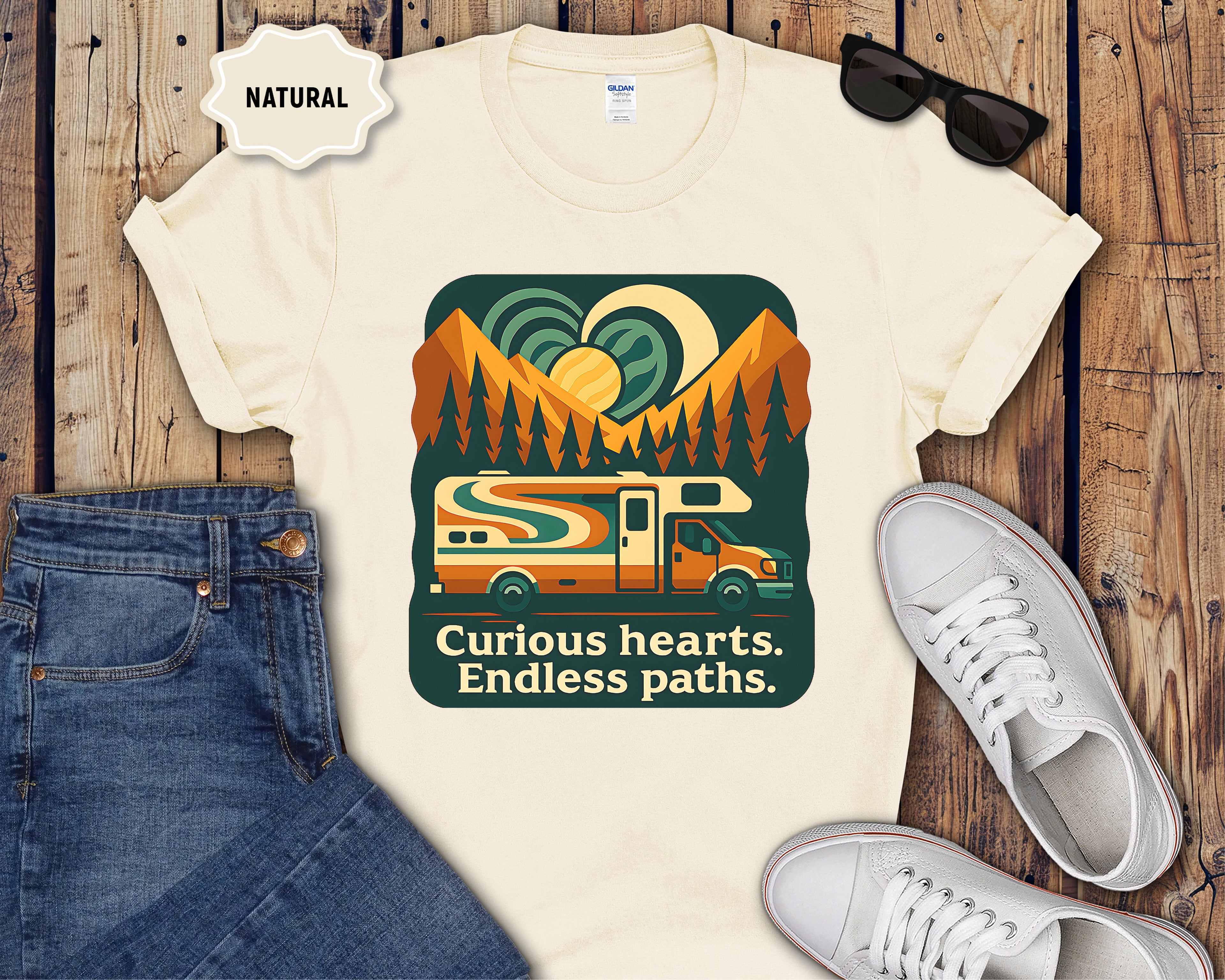 Curious Hearts Endless Paths T-Shirt | Class C RV Design