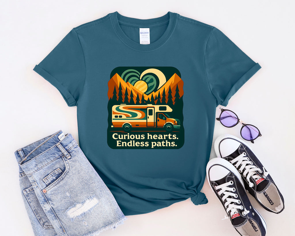 Curious Hearts Endless Paths T-Shirt | Class C RV Design