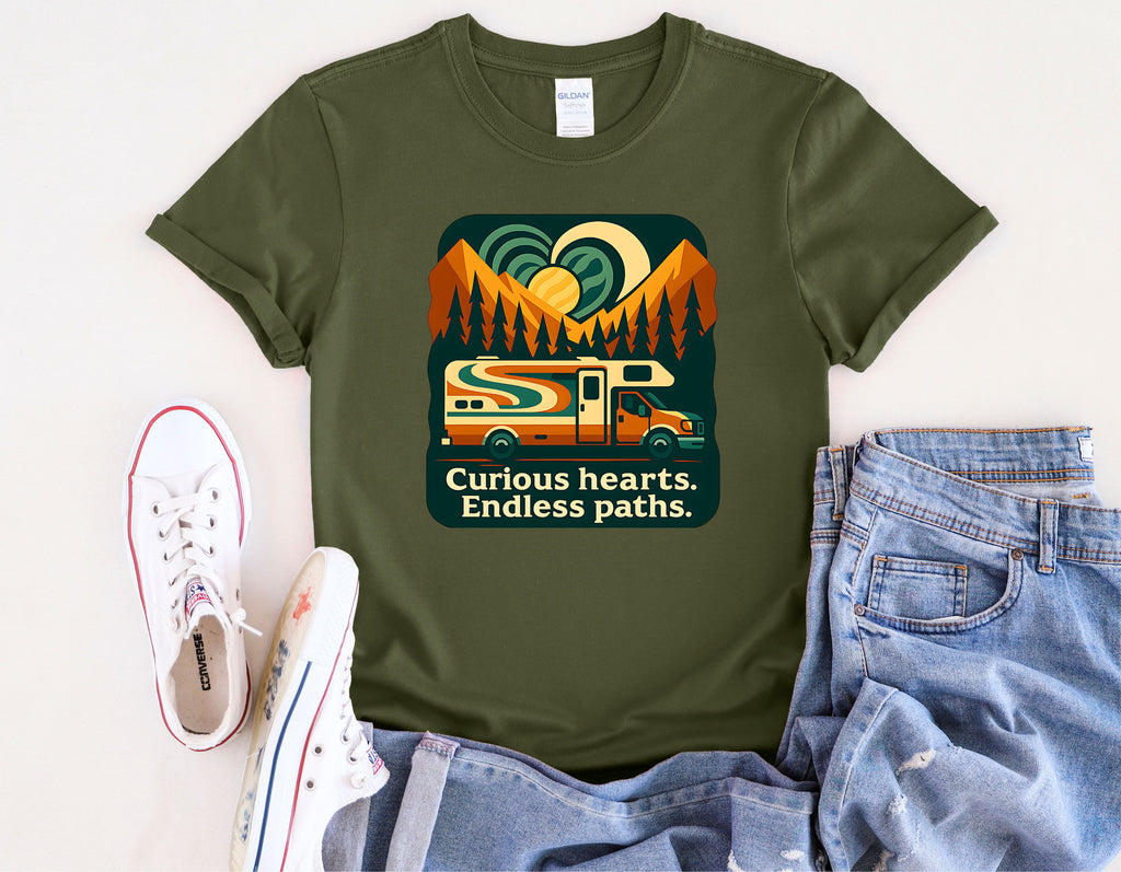 Curious Hearts Endless Paths T-Shirt | Class C RV Design