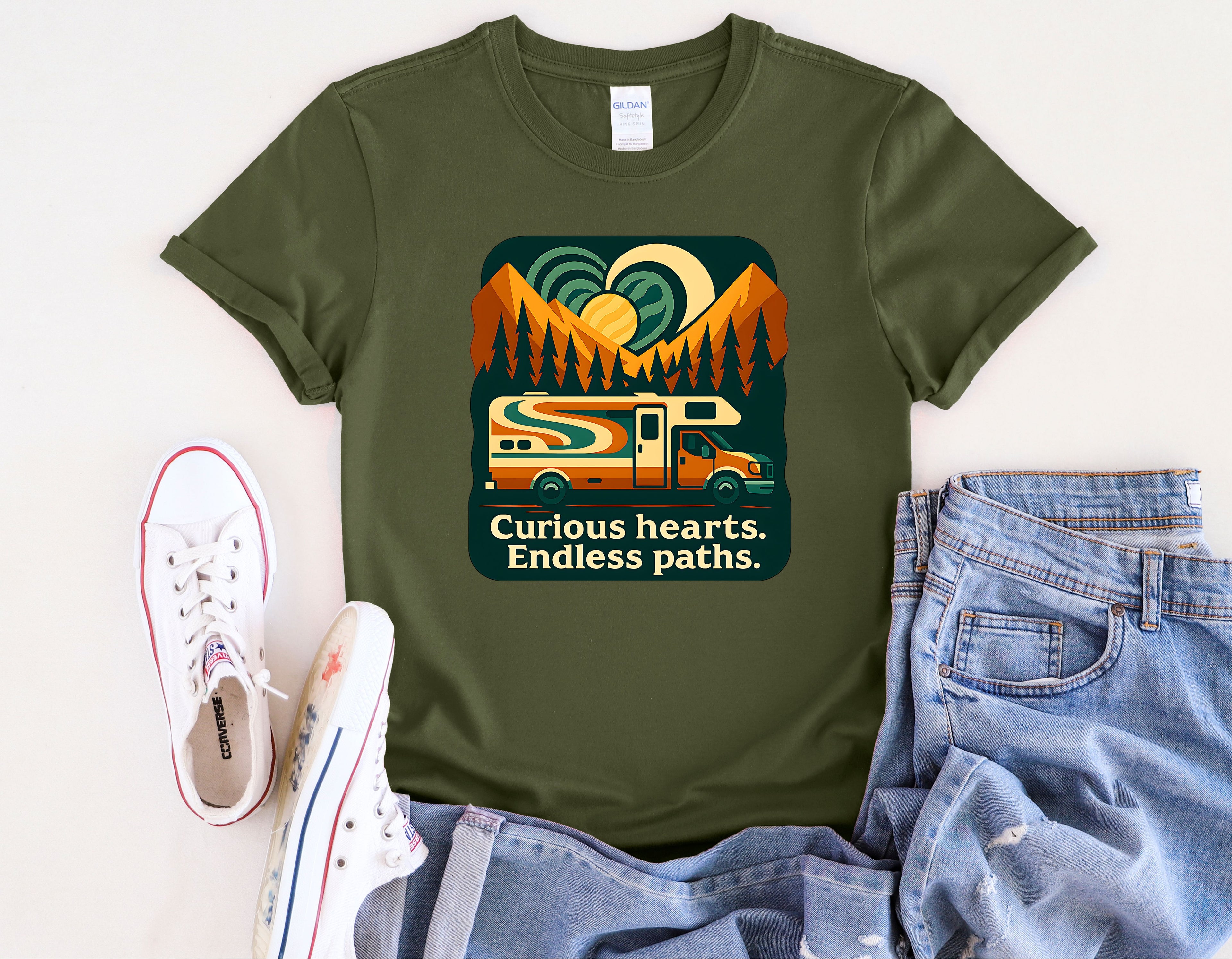 Curious Hearts Endless Paths T-Shirt | Class C RV Design