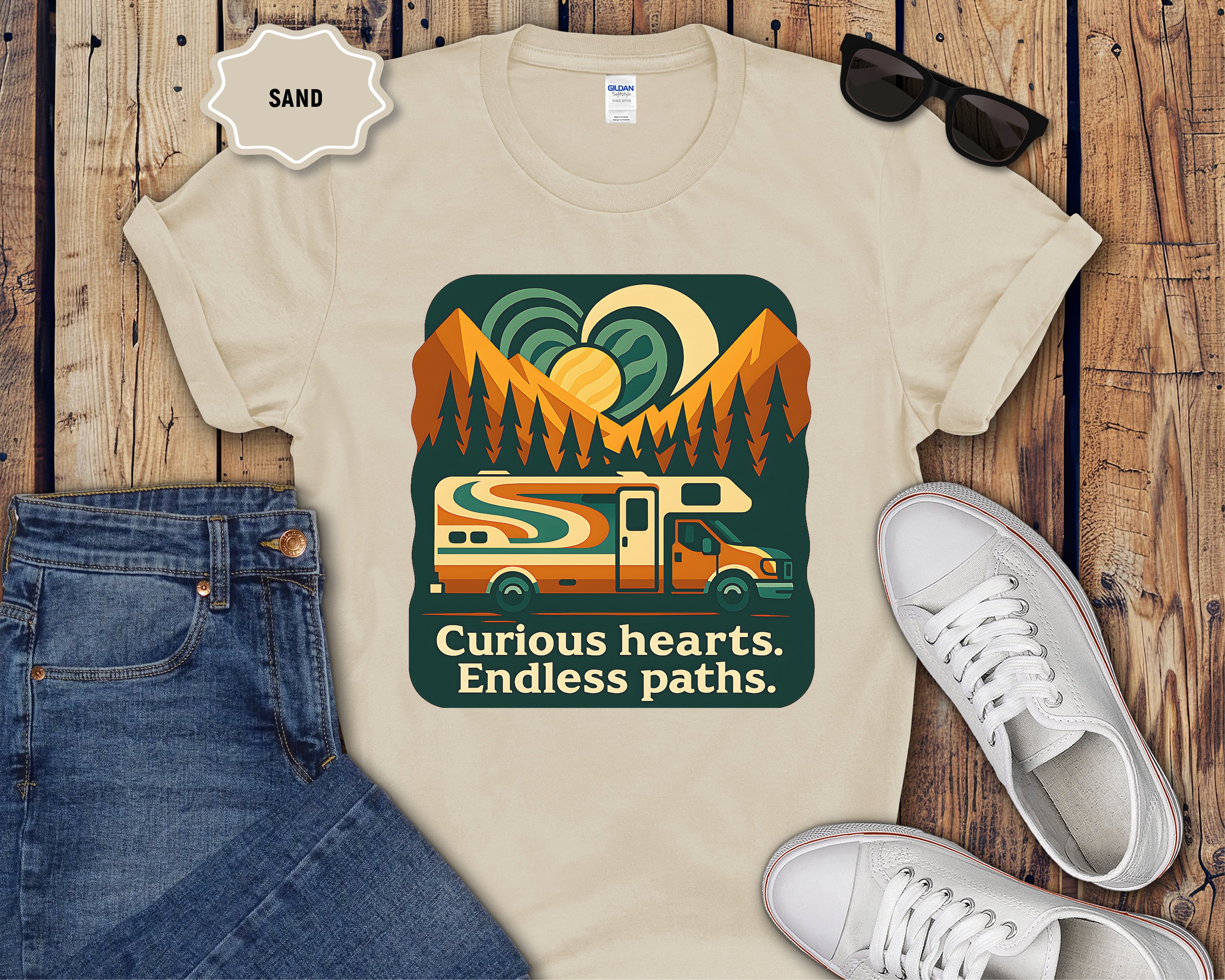 Curious Hearts Endless Paths T-Shirt | Class C RV Design