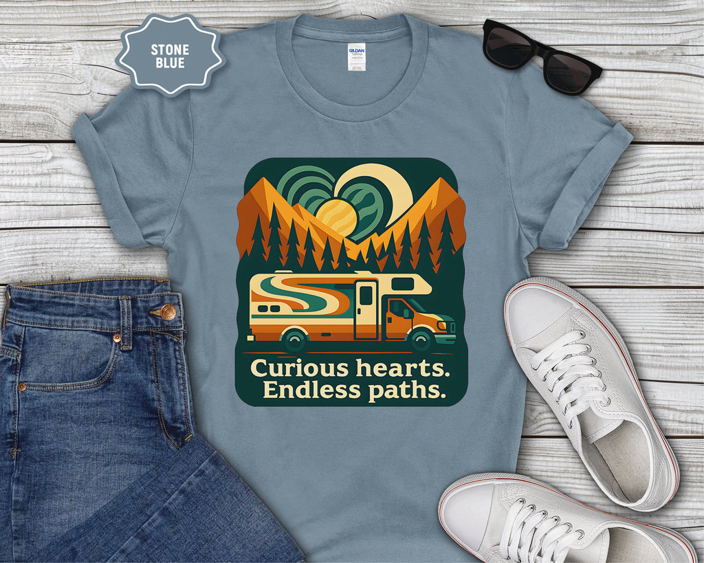 Curious Hearts Endless Paths T-Shirt | Class C RV Design