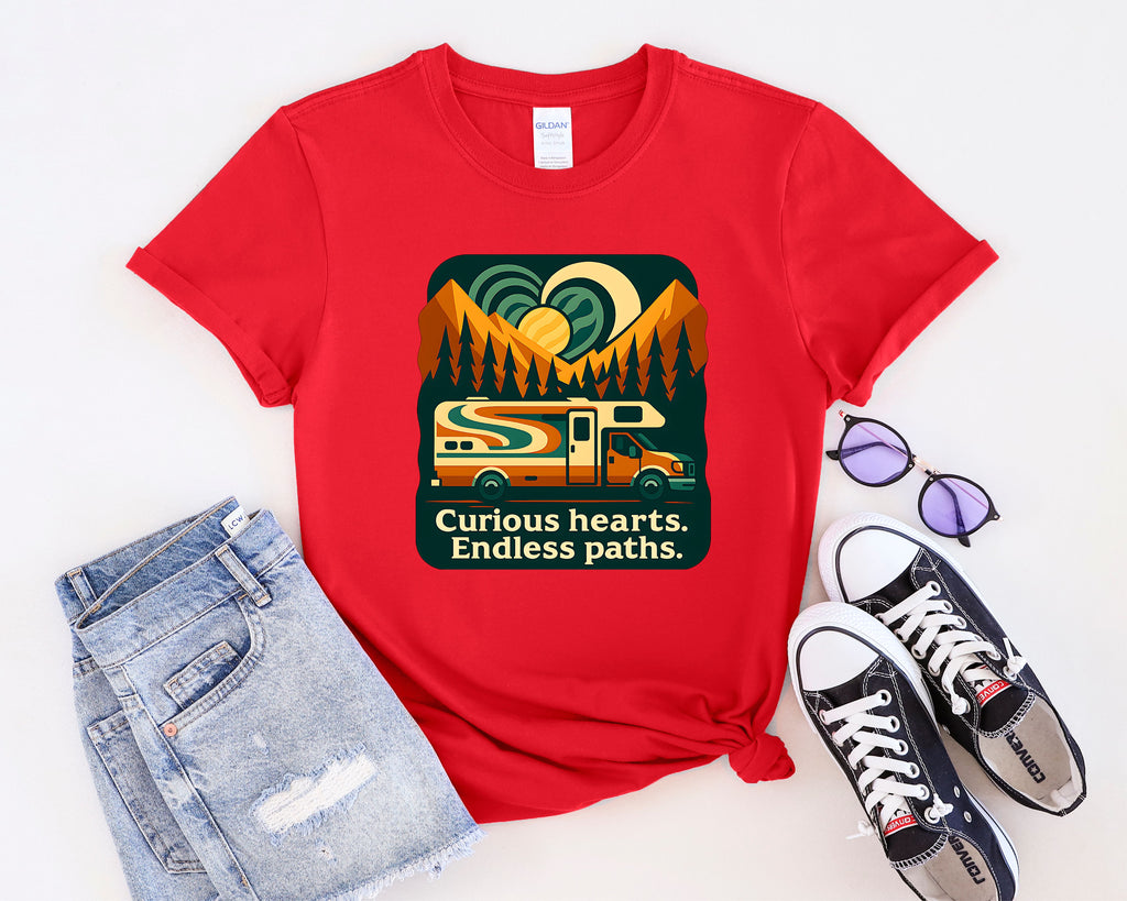 Curious Hearts Endless Paths T-Shirt | Class C RV Design