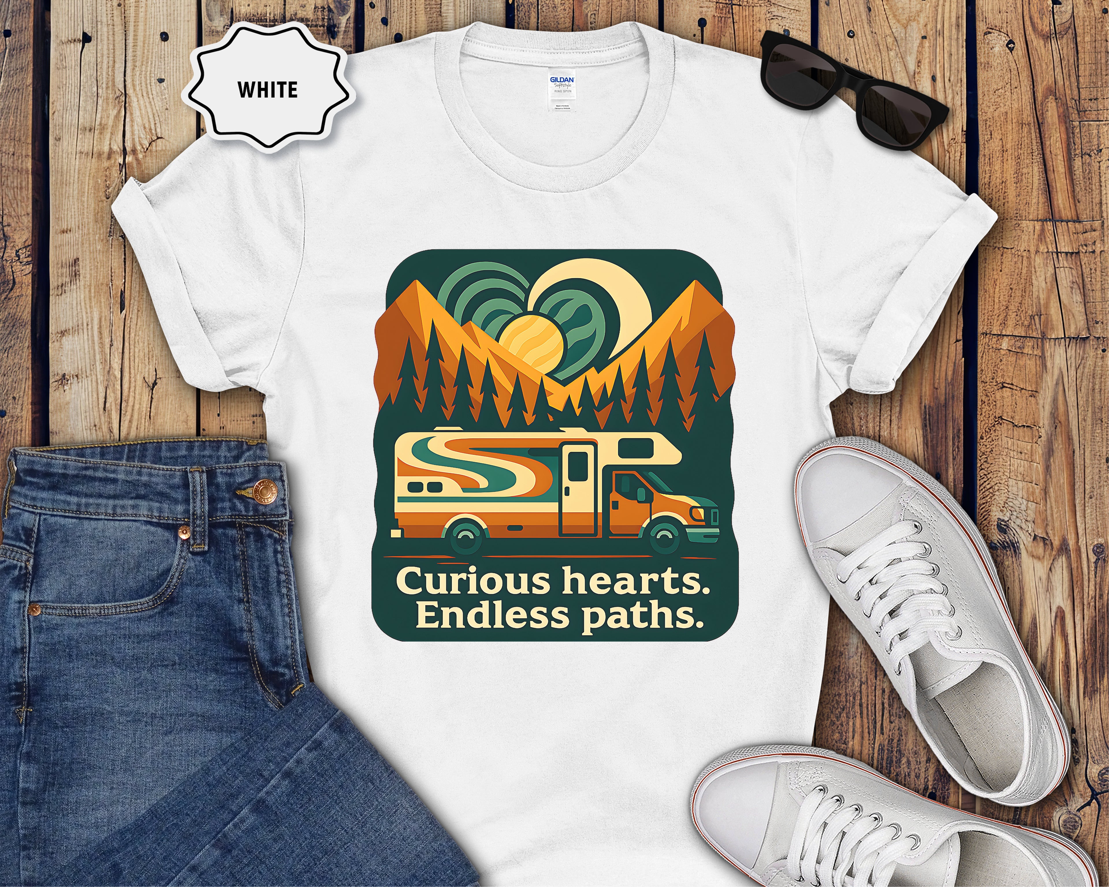 Curious Hearts Endless Paths T-Shirt | Class C RV Design