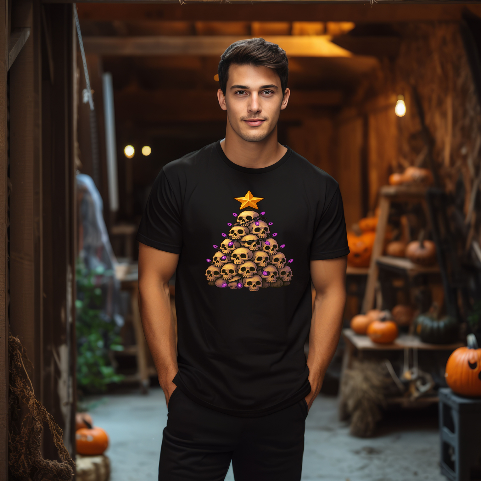Skull Christmas Tree Unisex Tee, Halloween T-Shirt, Festive Cotton Shirt, Holiday Graphic Top, Gothic Xmas Apparel