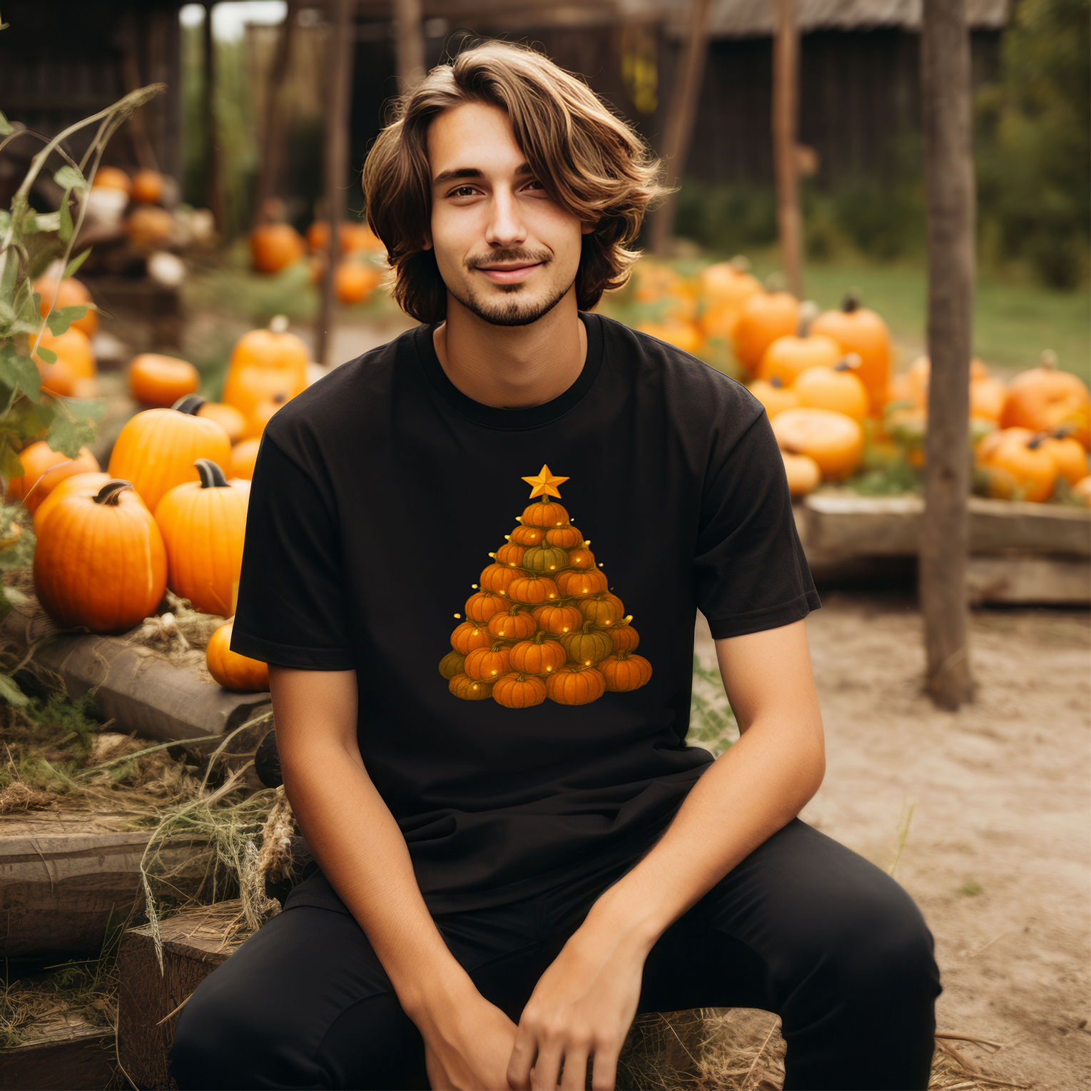 Christmas Pumpkin Tree Shirt, Holiday Fall Festive Tee, Xmas Winter Thanksgiving Tshirt, Halloween Seasonal Top, Autumn Festivity Apparel